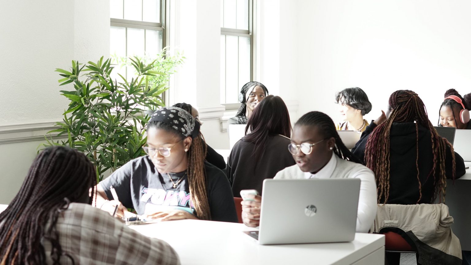 Students studying in a classroom