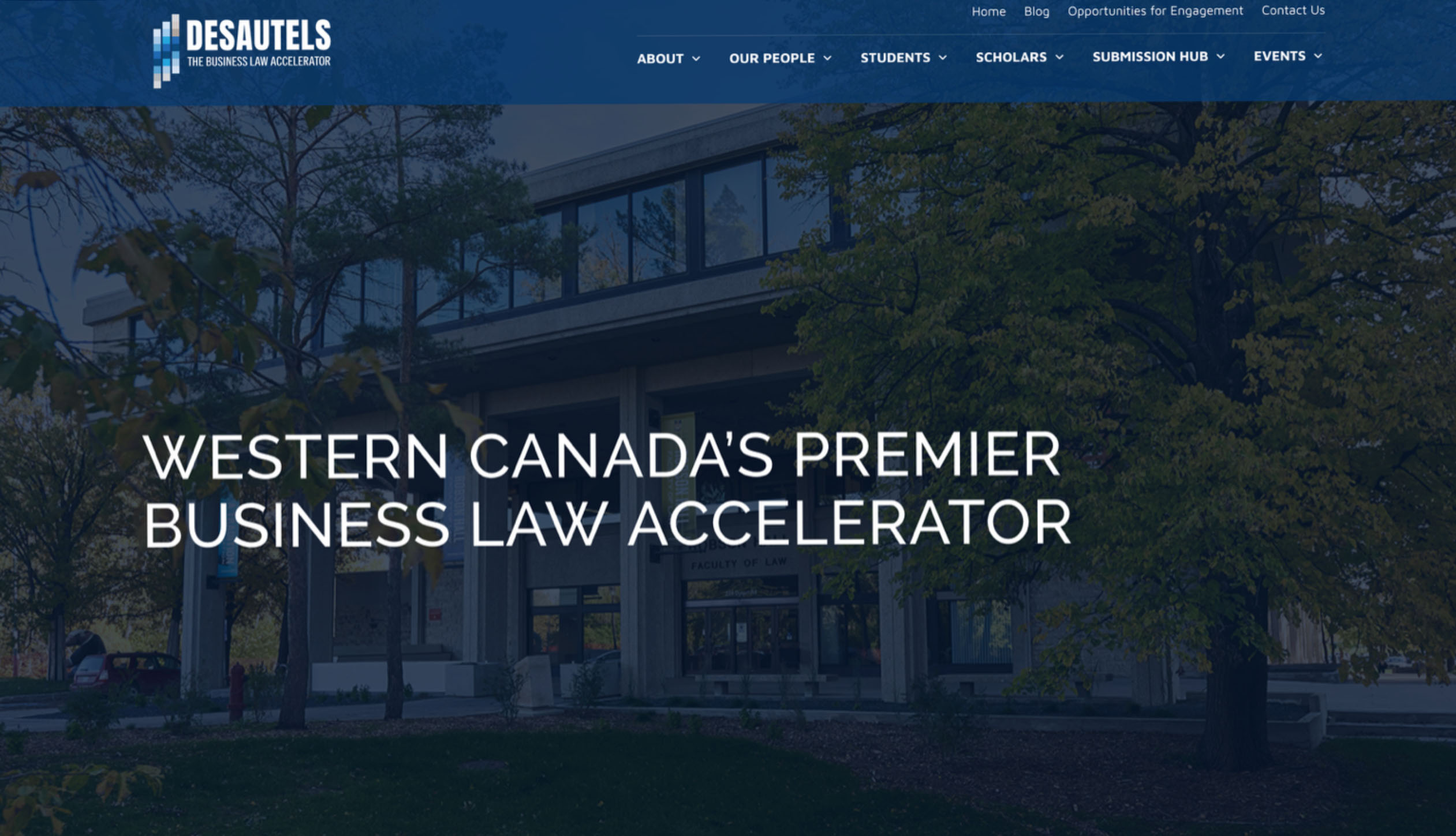 screenshot of website for Desautels Business Accelerator Western Canada's Premier Business Law Accelerator
