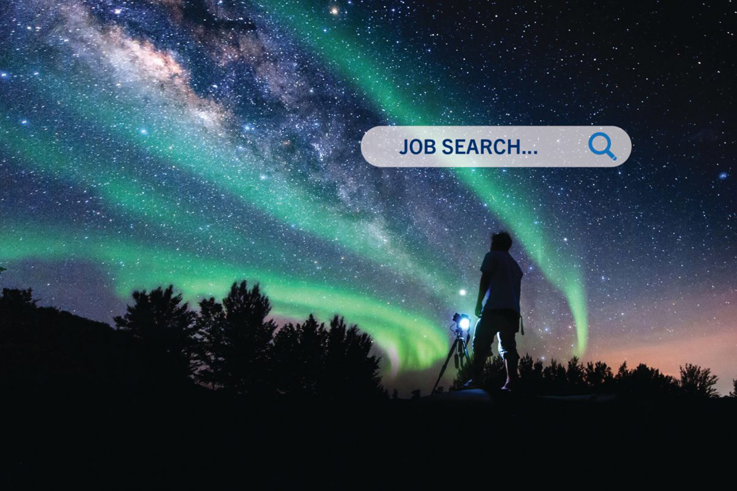 Person with telescope looking up at the milky way representing the possibilities of the future.