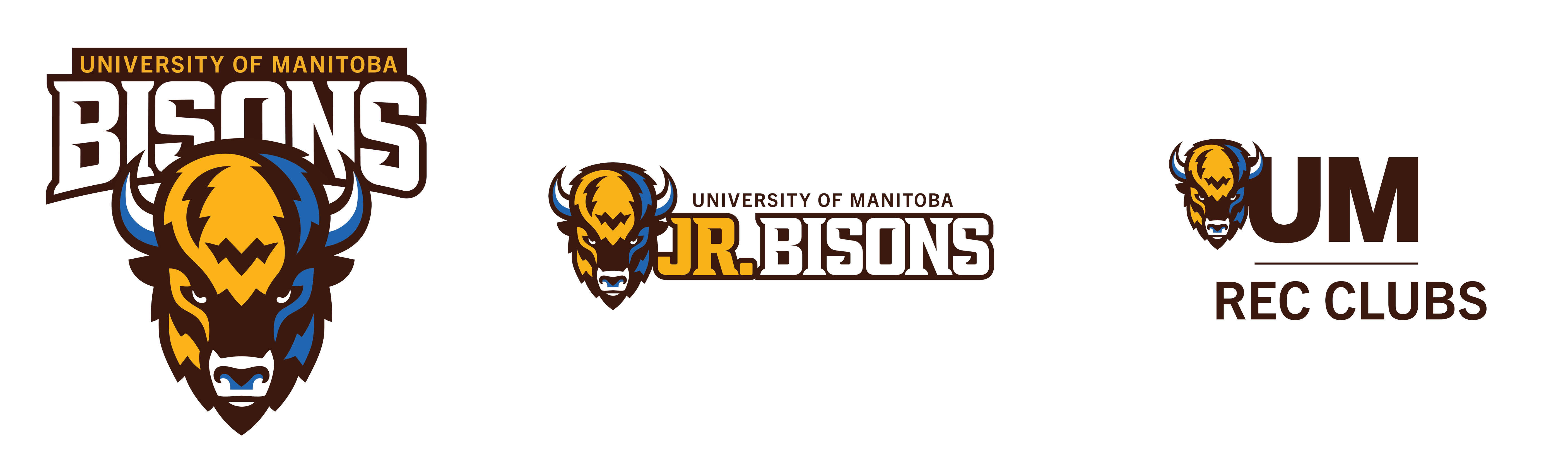 Manitoba Bisons, Junior Bisons, and Rec Clubs logos lined up