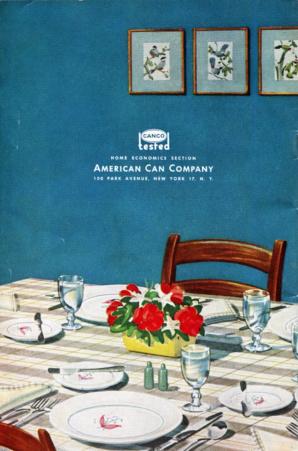 Back cover of the cooking with canned foods cookbook from 1948.