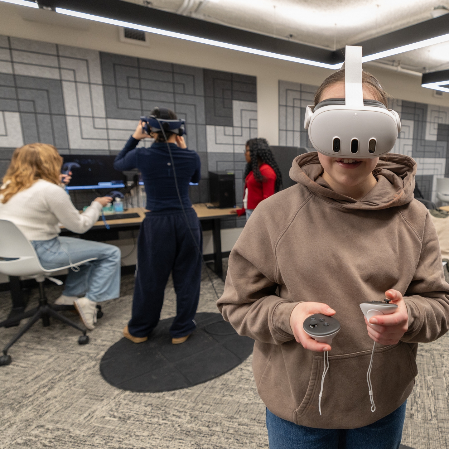 A student using a VR headset