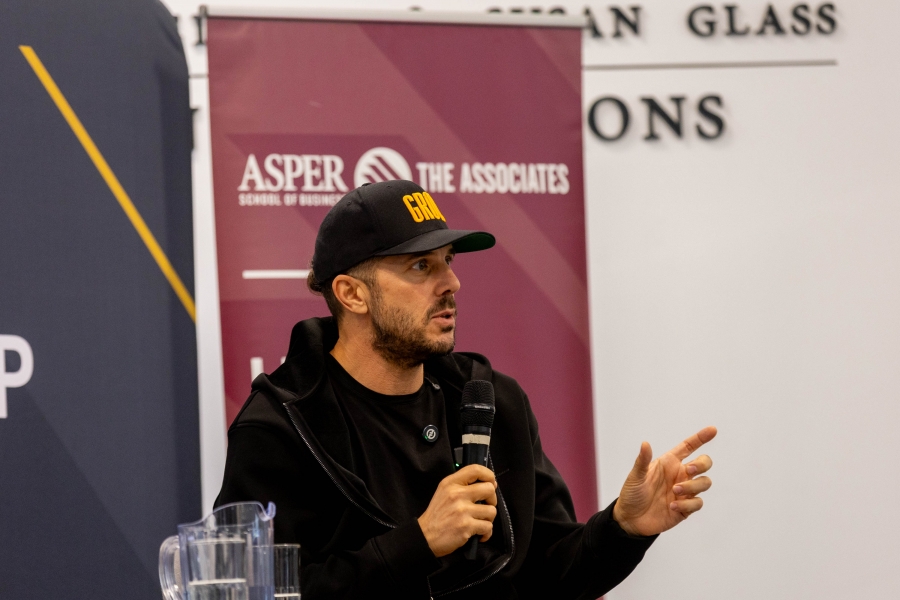 Mike Fata speaking into a microphone