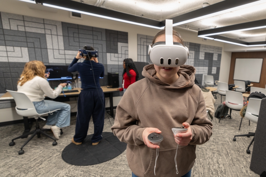 A student using a VR headset
