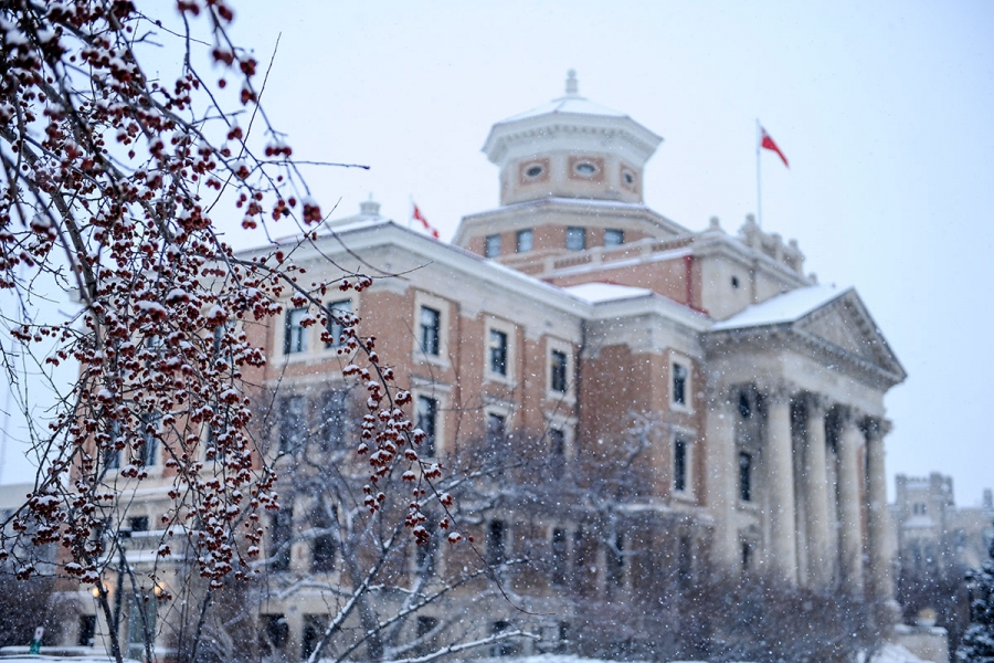 UM Administration Building in winter