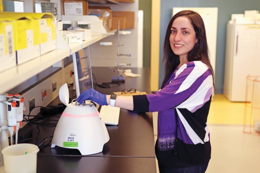 Dr. Ayesha Saleem uses an Exoid machine in her lab. 