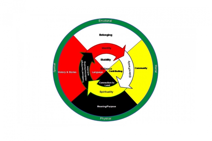 Traditional strategies for mental health are seen as interconnected on the medicine wheel.