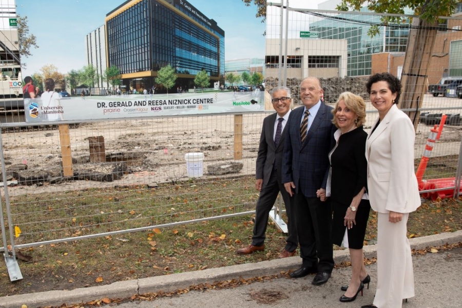 Dr. Michael Benarroch, Dr. Gerald Niznick, Reesa Niznick and Dr. Anastasia Kelekis-Cholakis visit the site of the Dr. Gerald and Reesa Niznick Centre. 