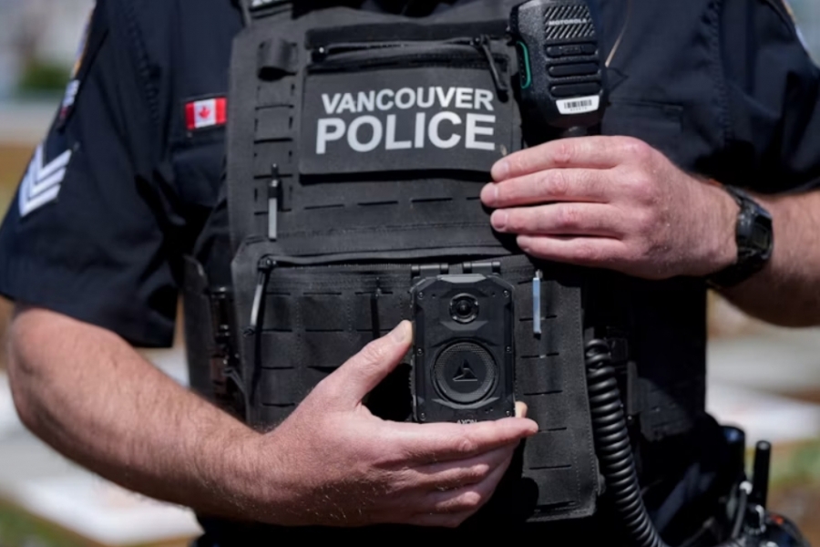 Policeman wearing camera