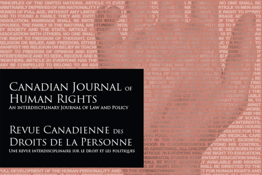 the cover image of the Canadian Journal of Human Rights showing the palm of a hand covered with the title