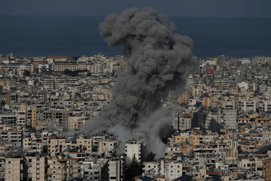 Smoke rising over a city