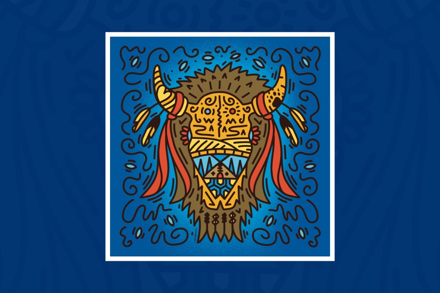 Illustration of bison skull