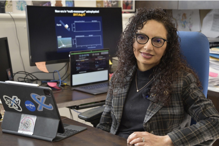 Samar Safi-Harb wearing a plaid black coat.