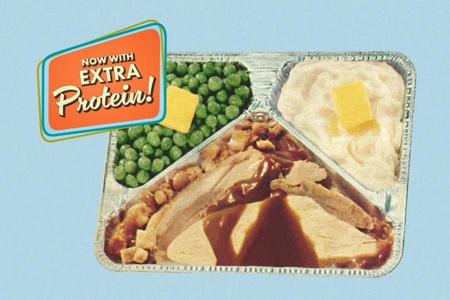A TV dinner of pea eggs and meat