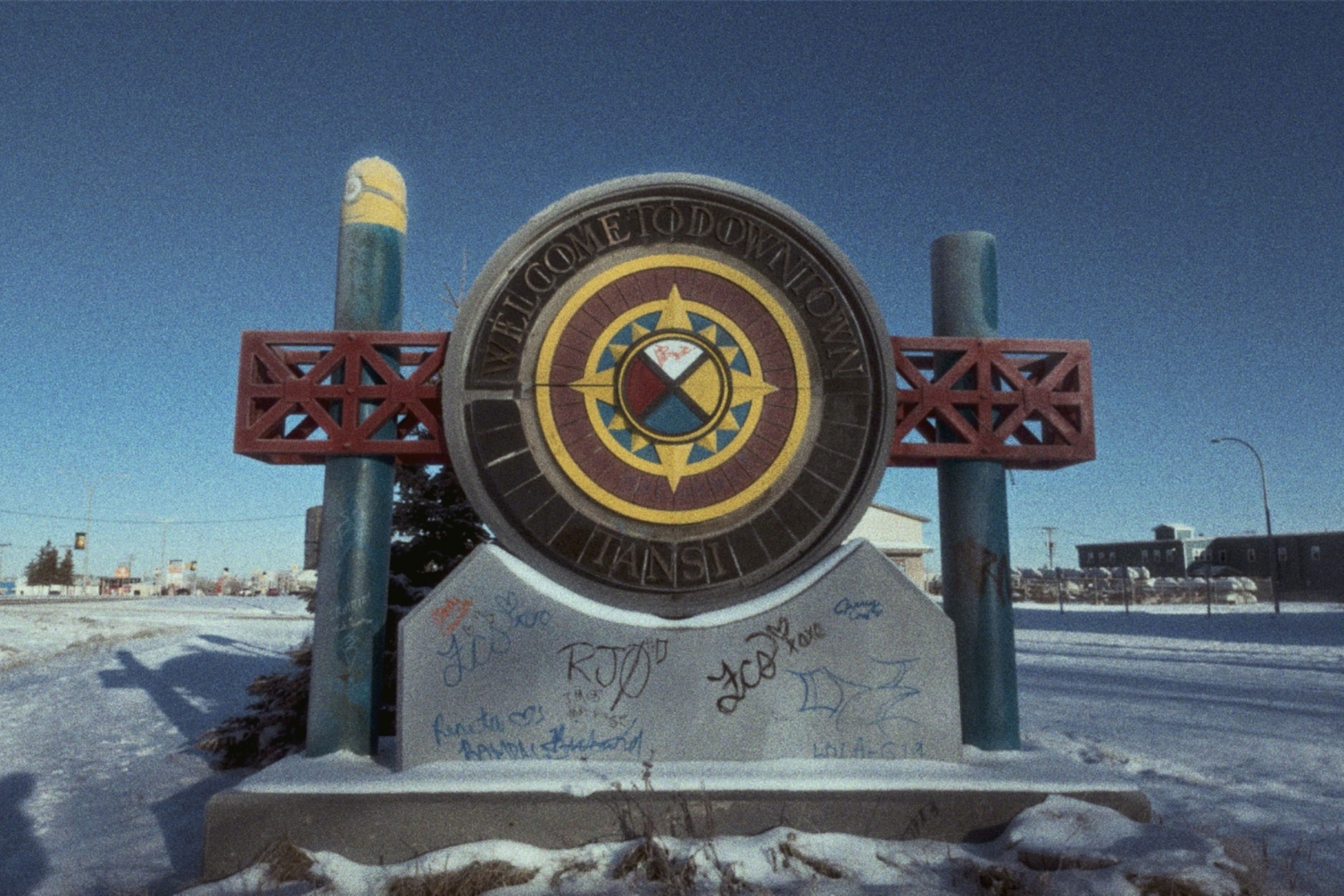 The welcome sign for Thompson, the first thing visitors see when entering the downtown area. Photo by Stefan Lewis.