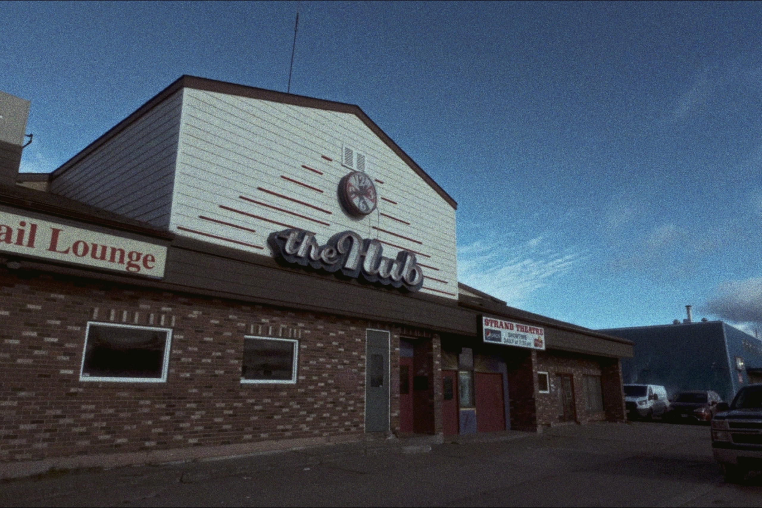 This photo shows a restaurant in Thompson called The Hub which sits in a central location near Walmart.