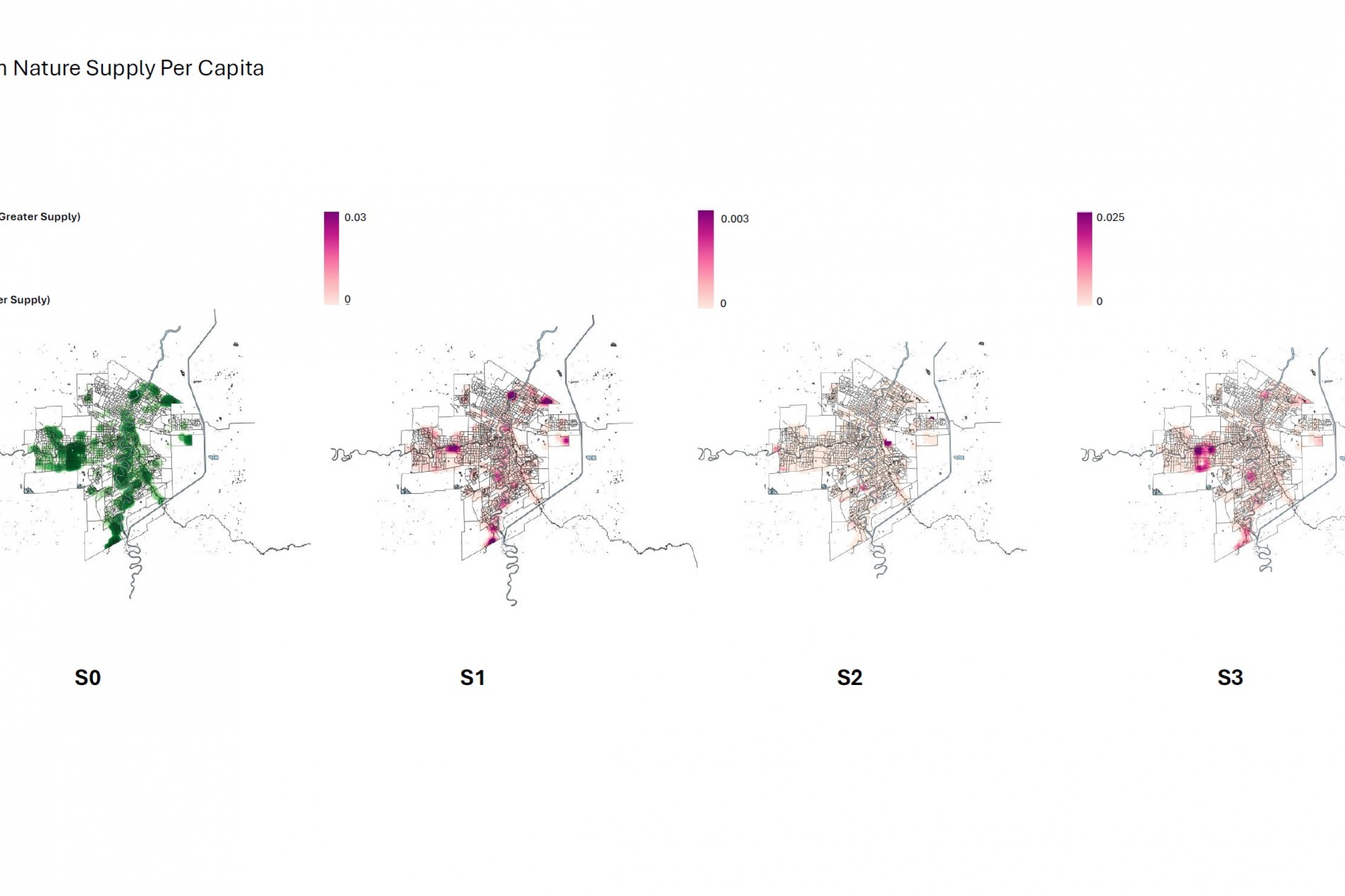 Four urban maps display nature supply per capita.