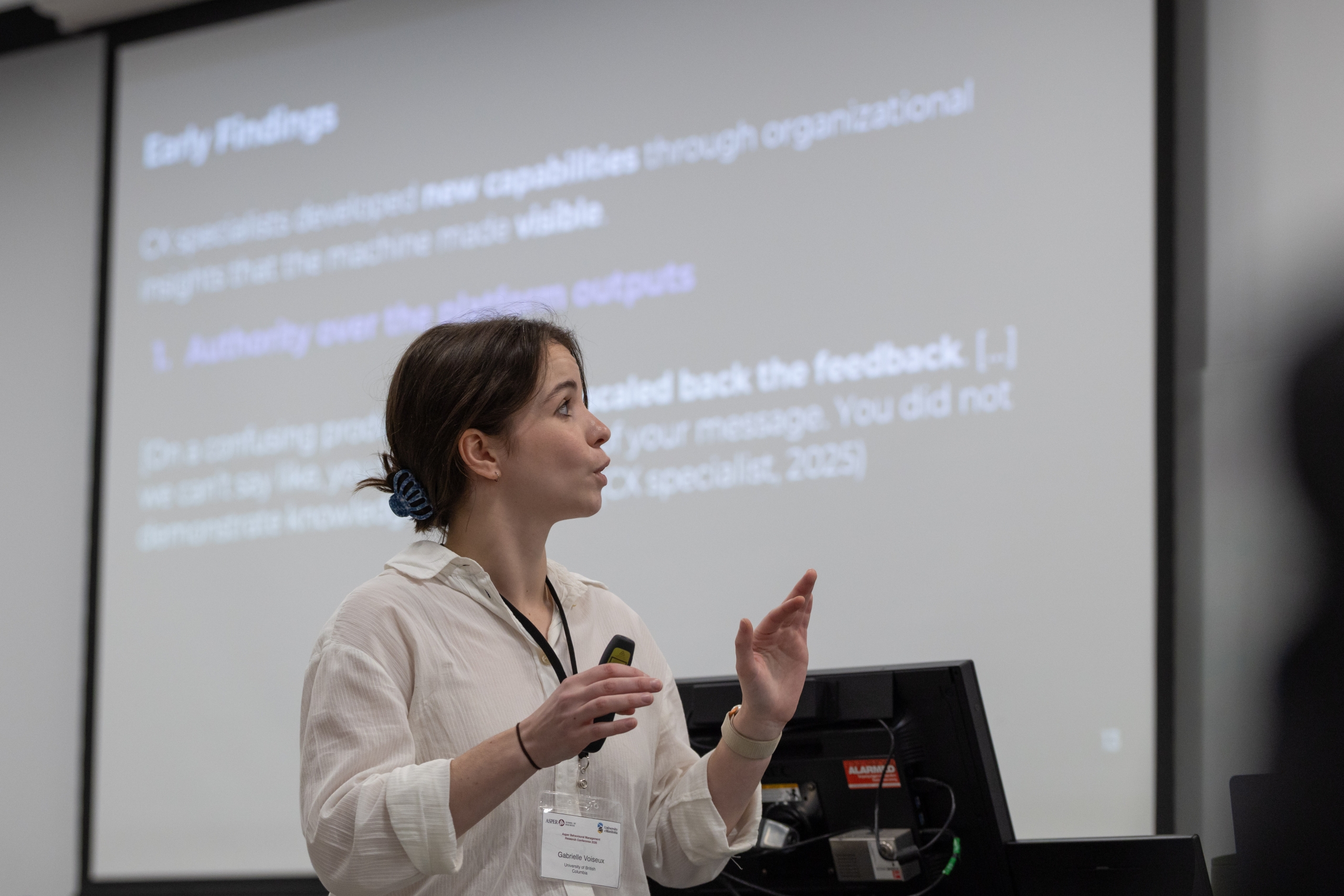 A researcher speaks during a lecture