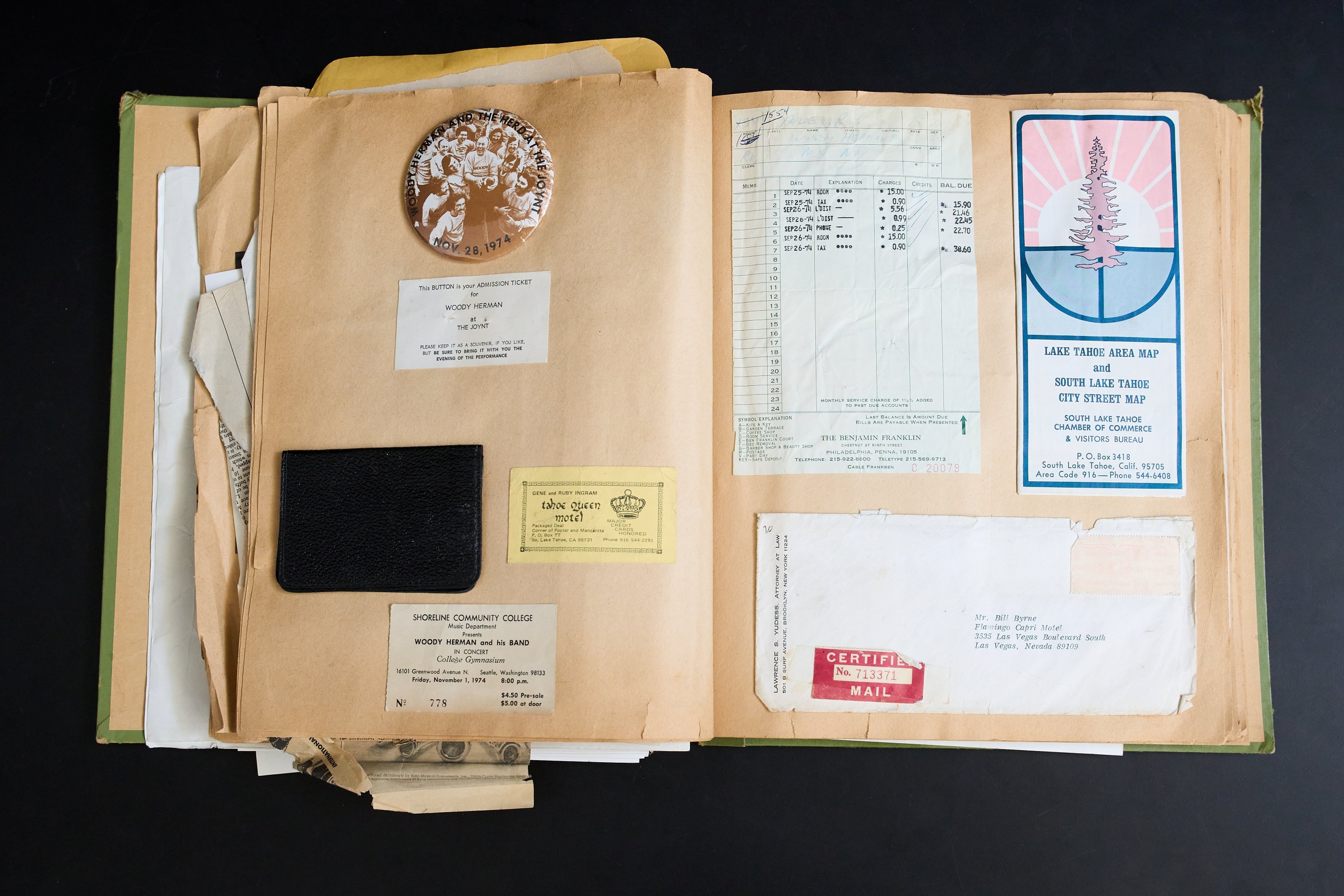 Ron Paley scrapbook including newspaper articles and ticket stubs