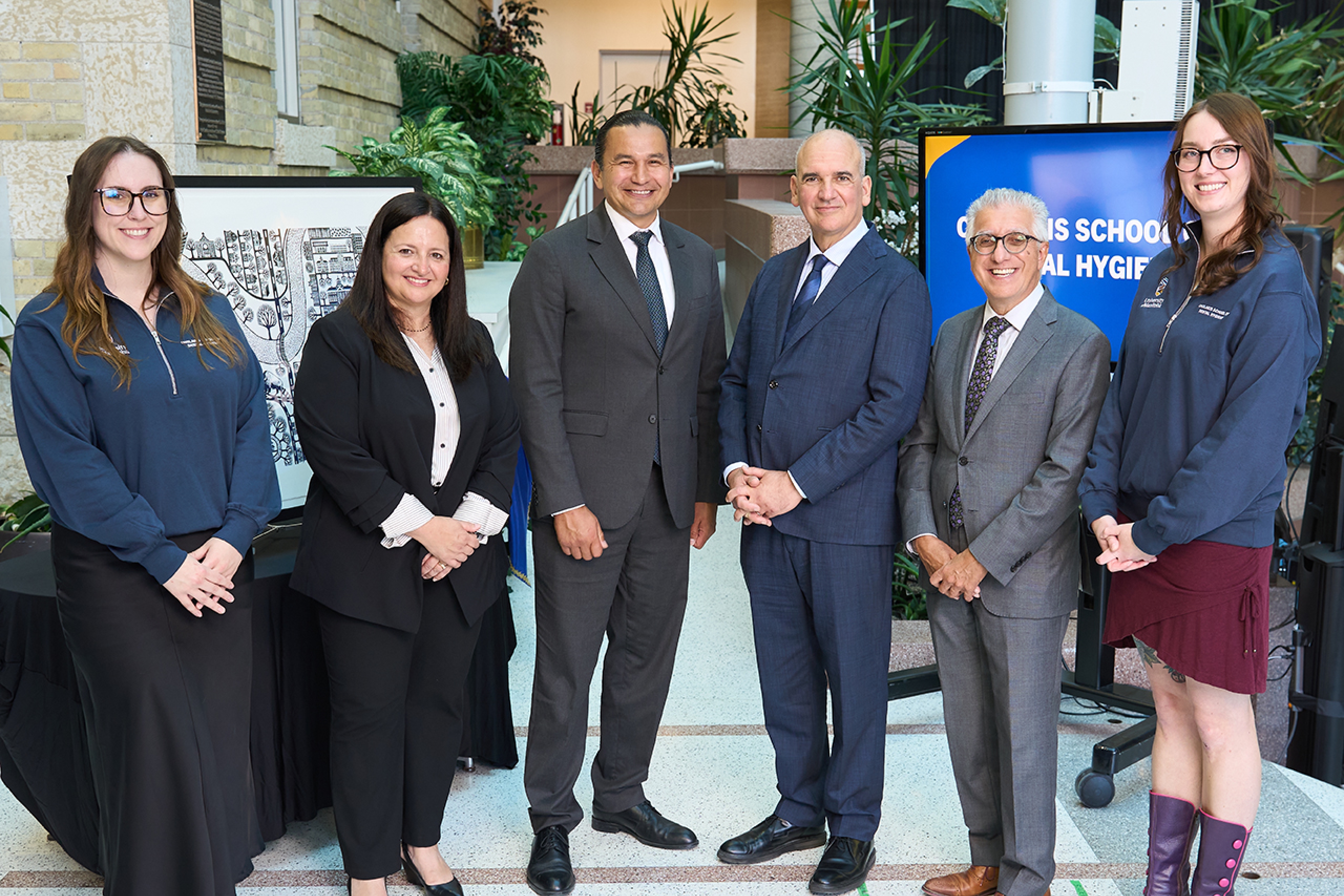 Stacey Urban, Mary Bertone, Premier Wab Kinew, Dr. Cholakis, President Benarroch, Sam Joy