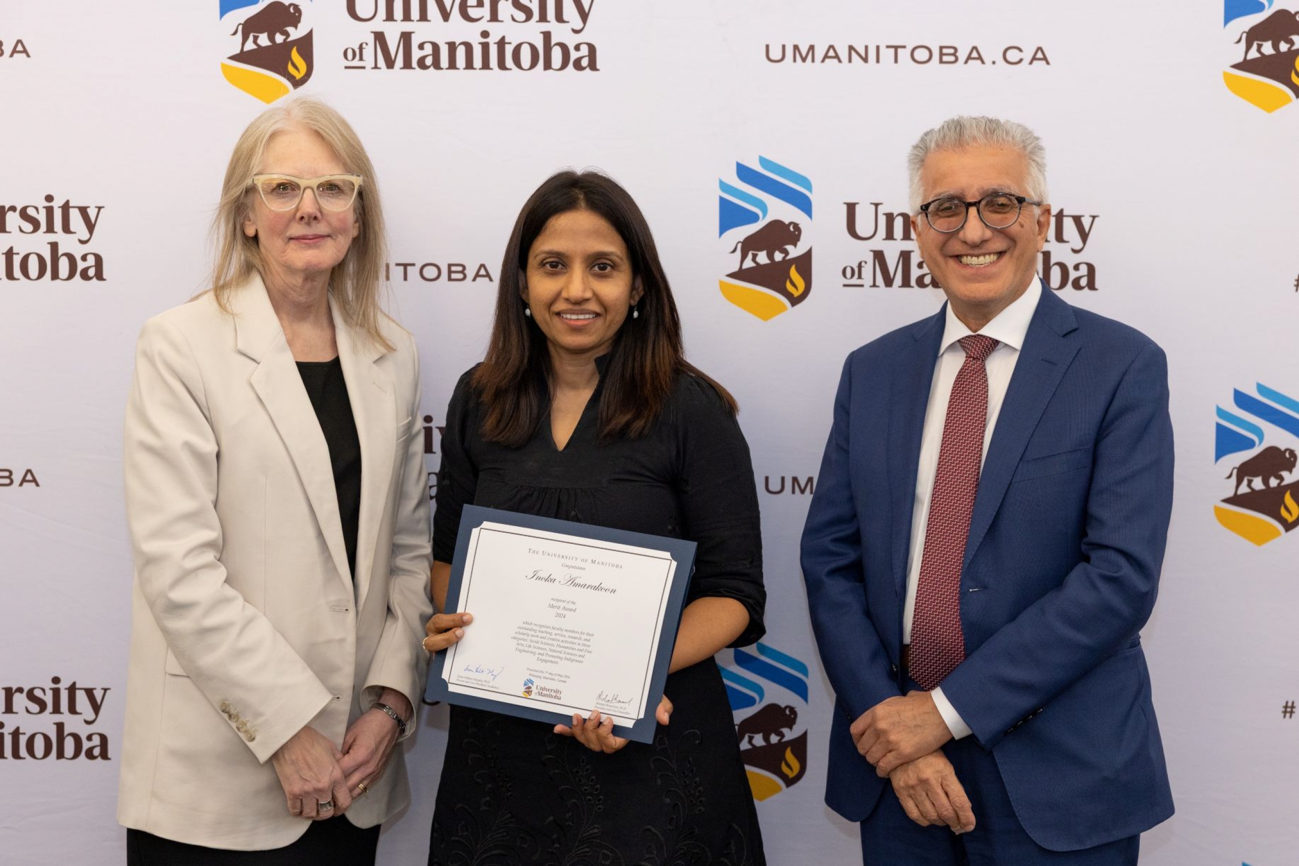 Inoka Amarakoon with UM President and Provost