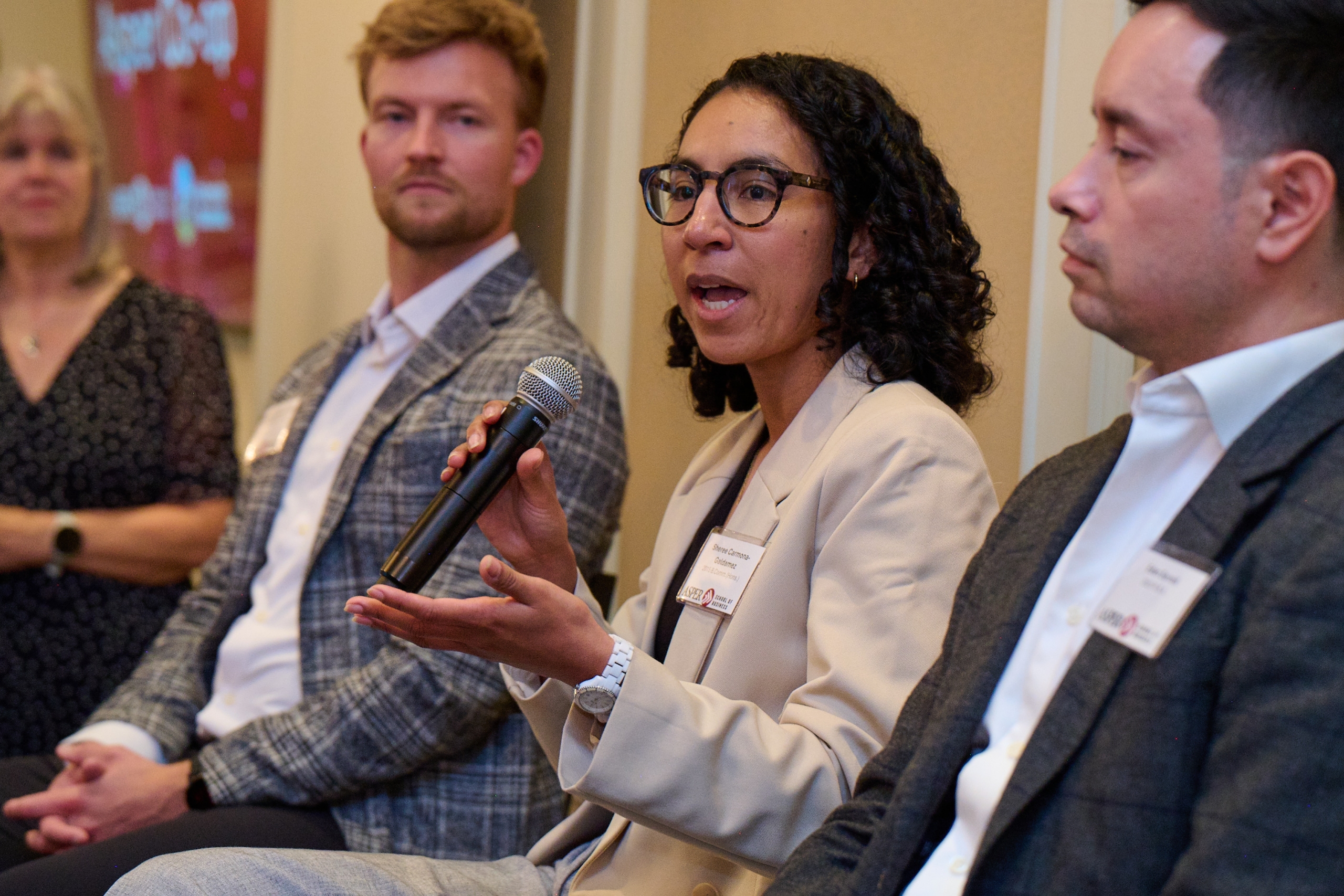 Panel speakers at an event
