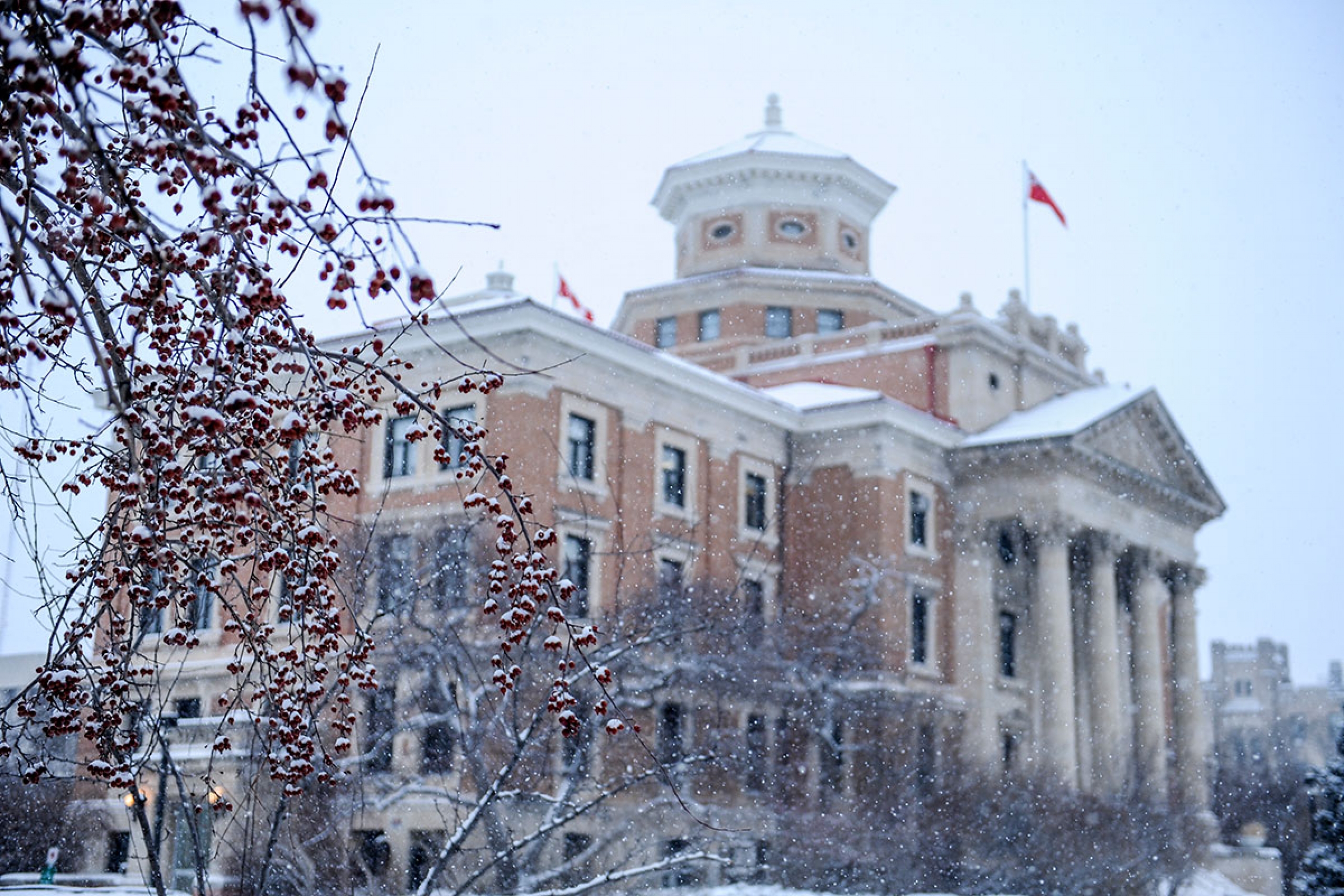 UM Administration Building in winter