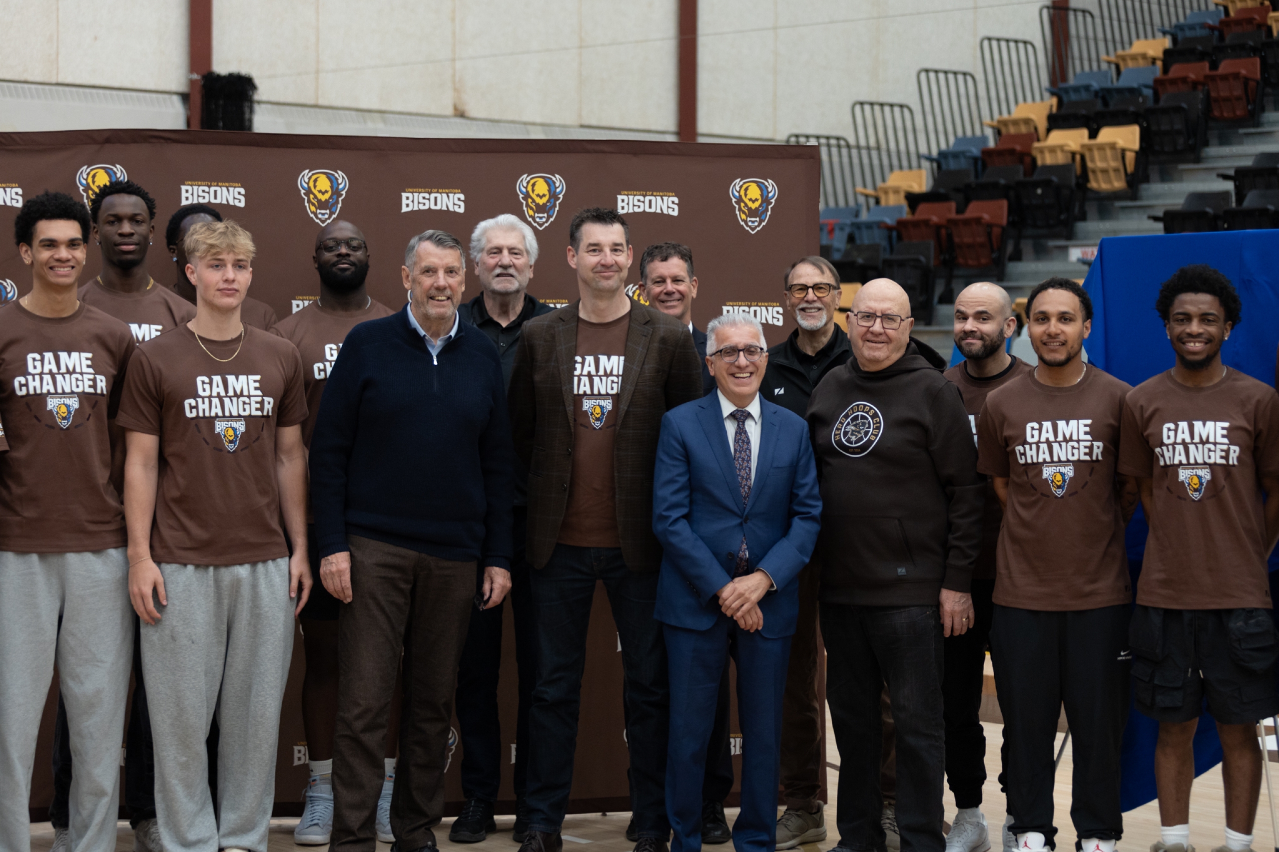 John Loewen, Michael Benarroch with men's basketball team