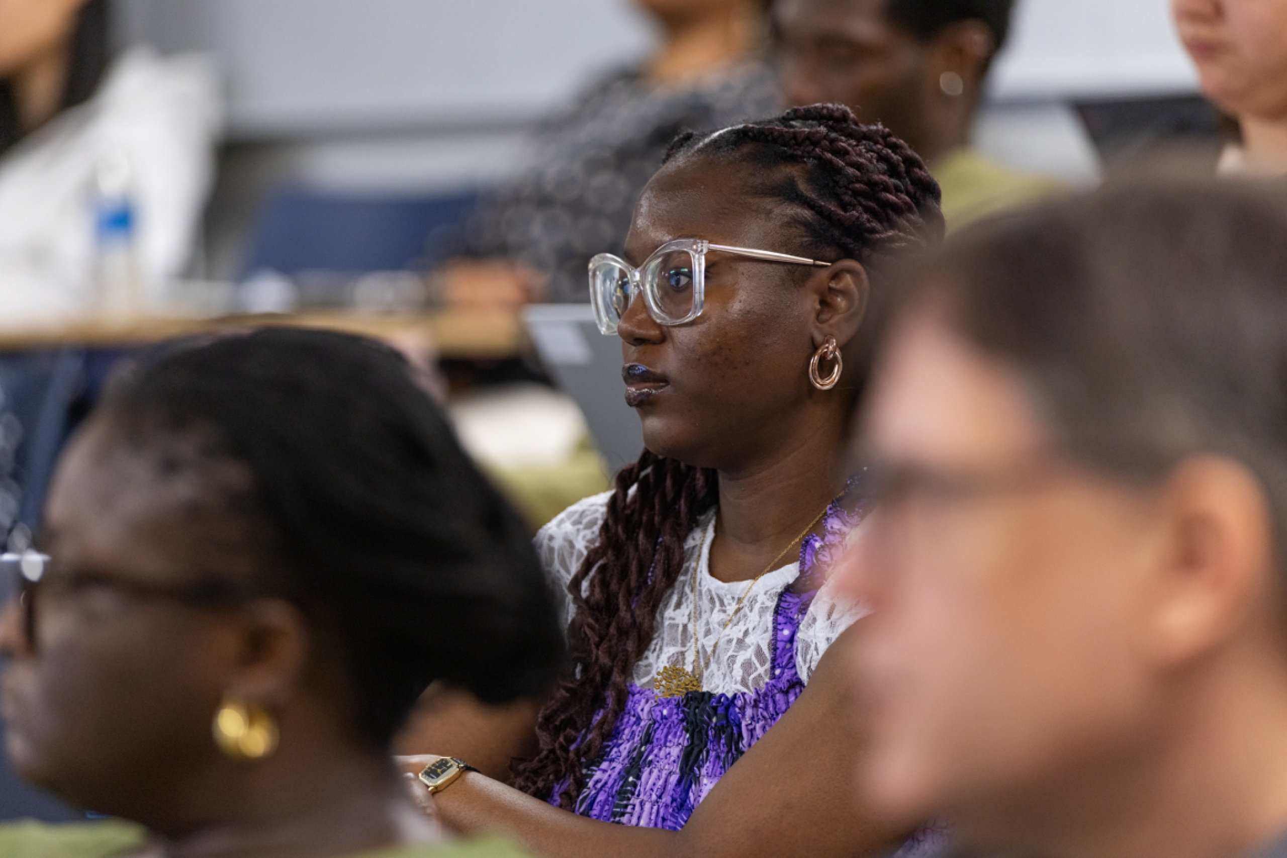 Students listening to a lecture.