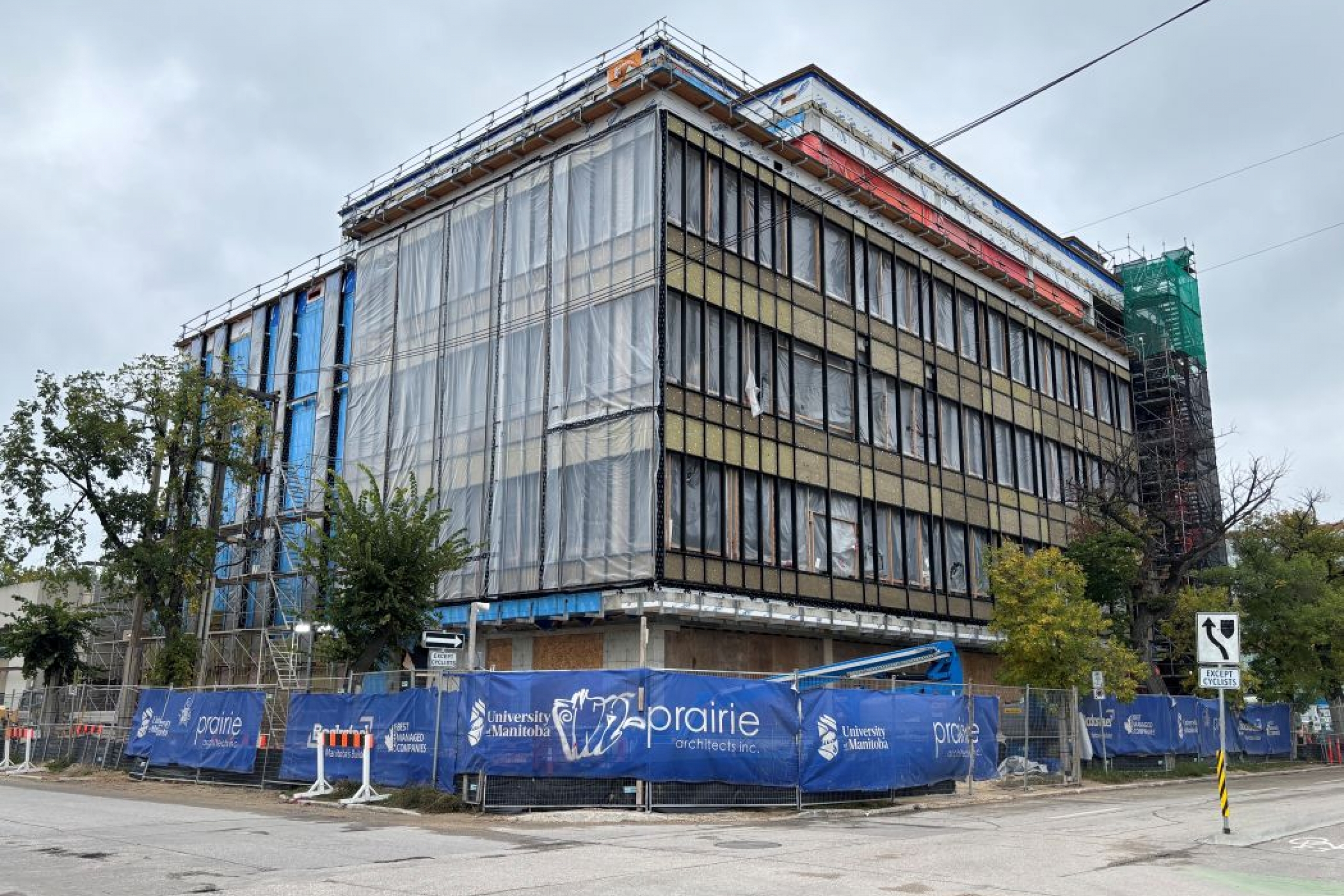 The exterior of a building under construction.