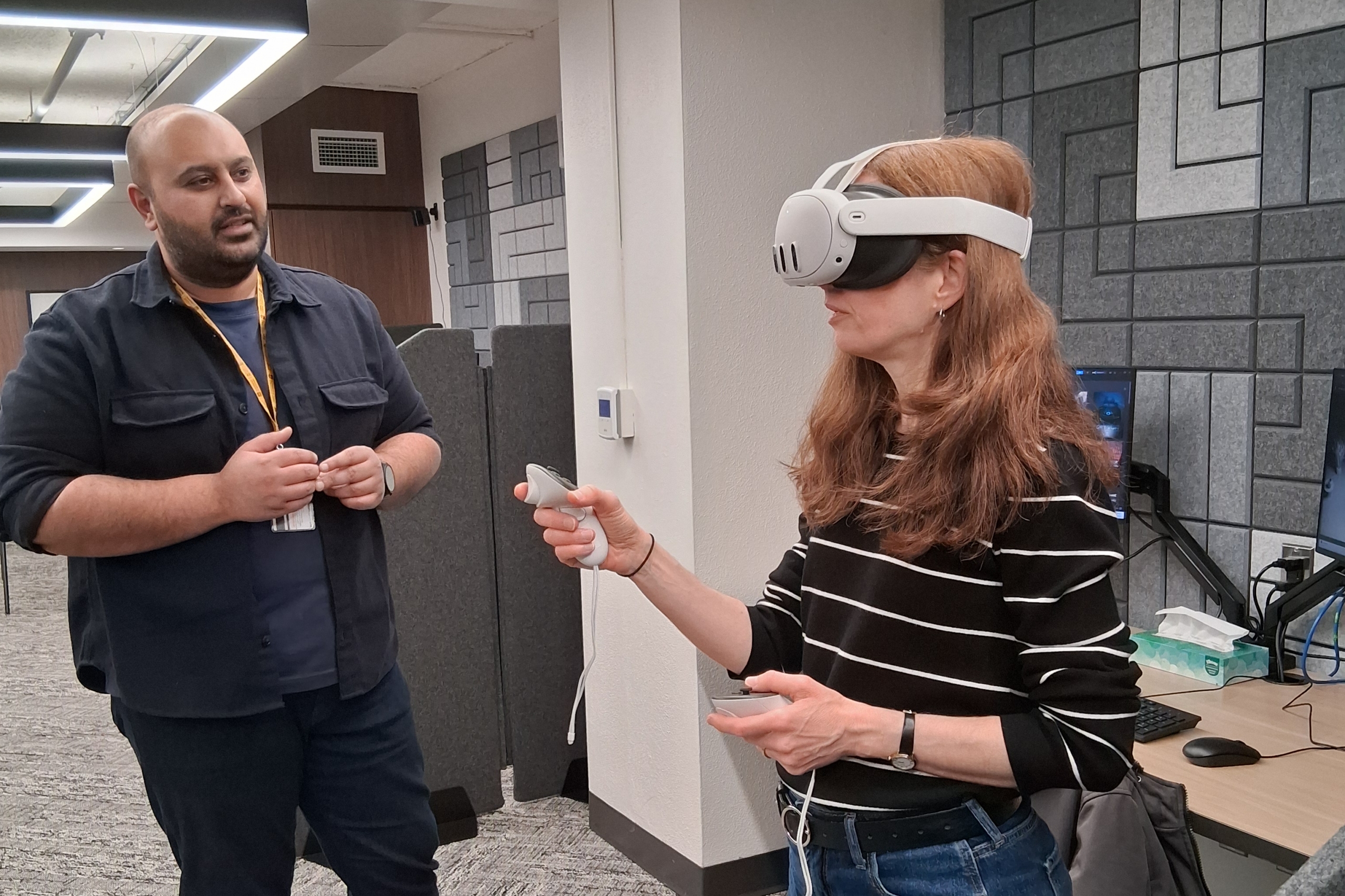 Student using virtual reality equipment