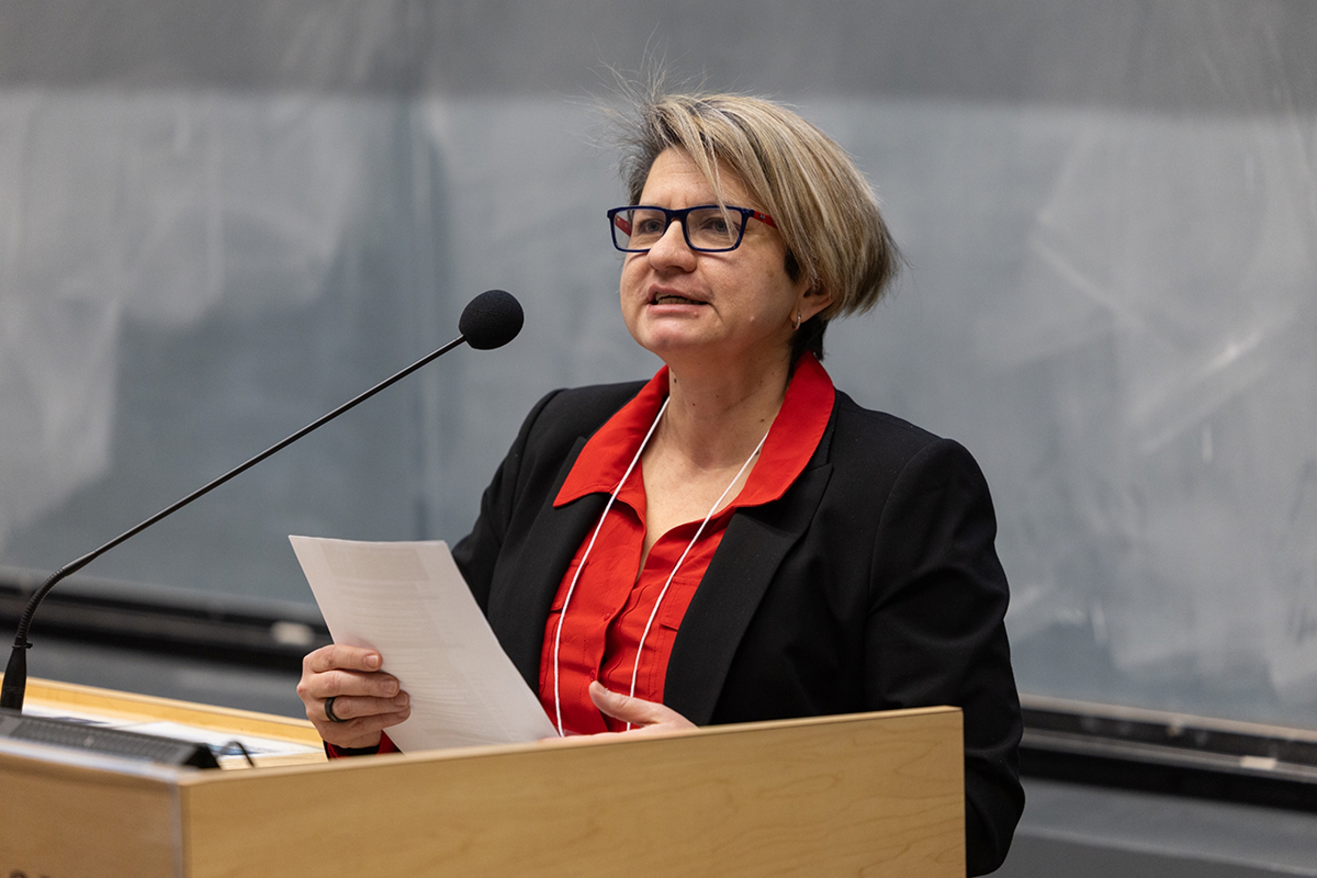 Diana Sanchez-Ramirez speaks at a podium.