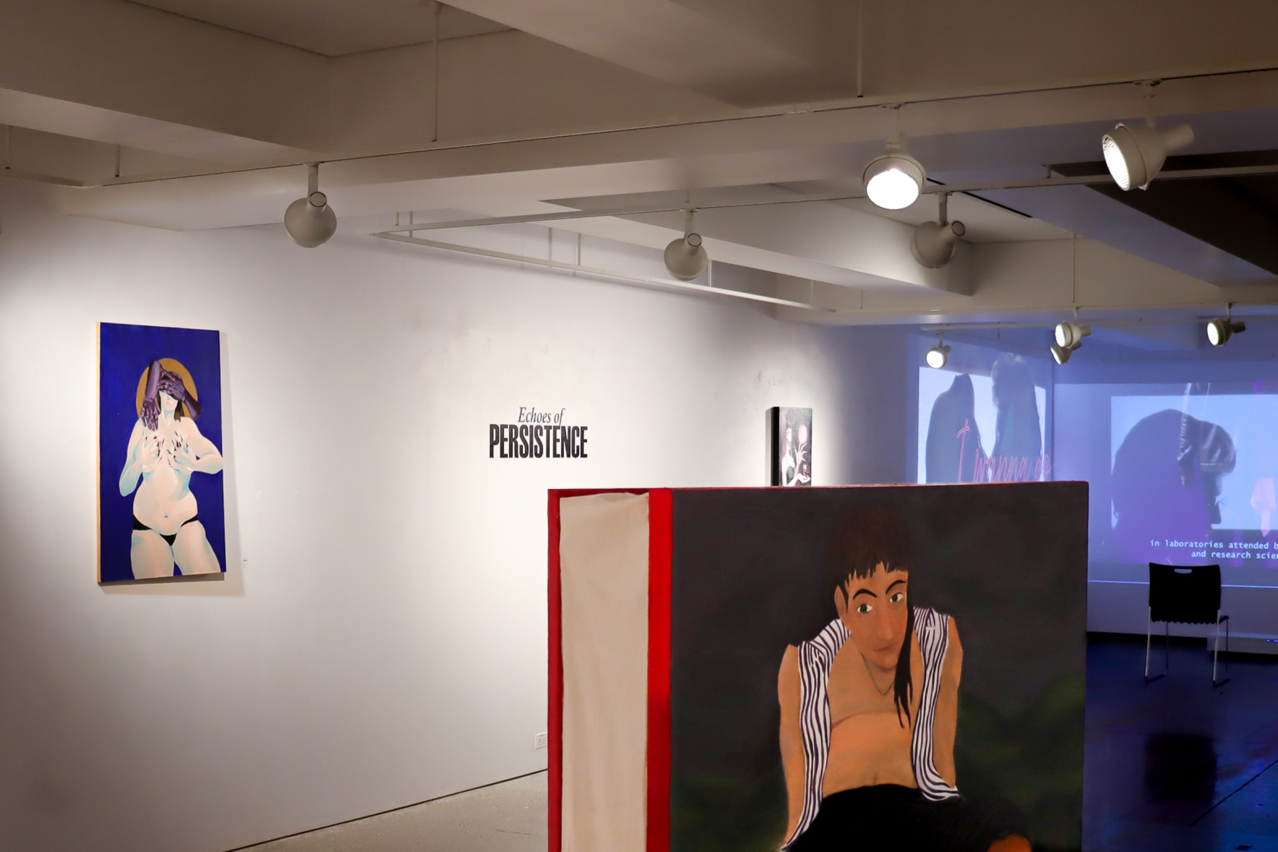 Installation view of Echoes of Persistence in the School of Art Student Gallery.