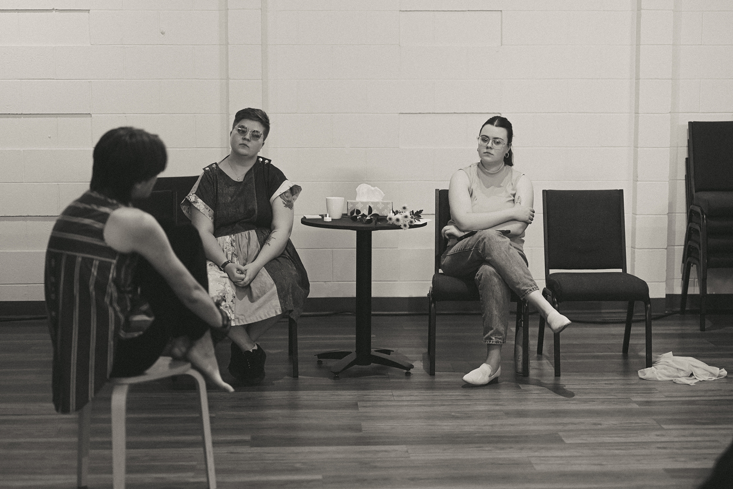 Eden Middleton (center) at their 2024 theatre piece After There Will Be Flowers with collaborators Eve Beauchamp (left) and Lizzie Rajchel (Right).