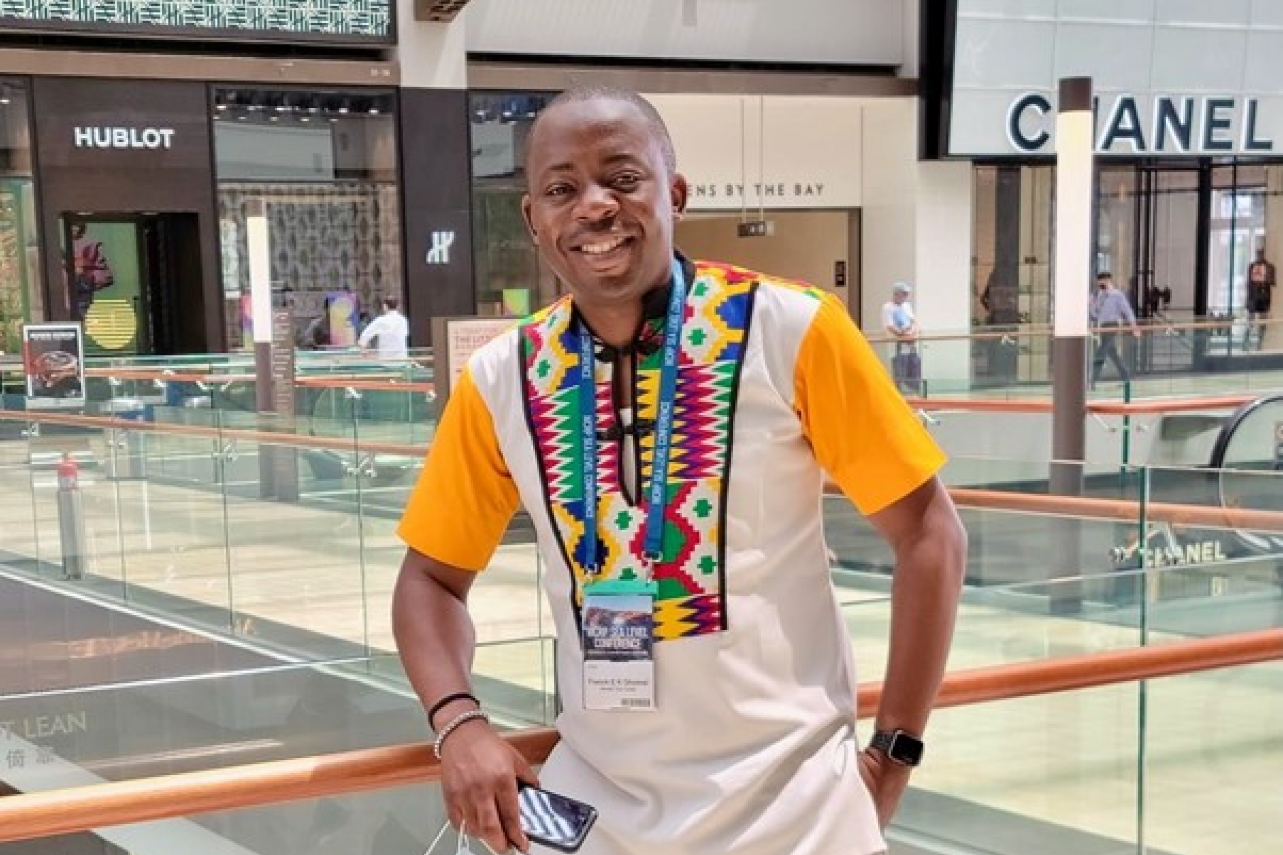 Franck Ghomsi posing for a photo at a mall in Singapore
