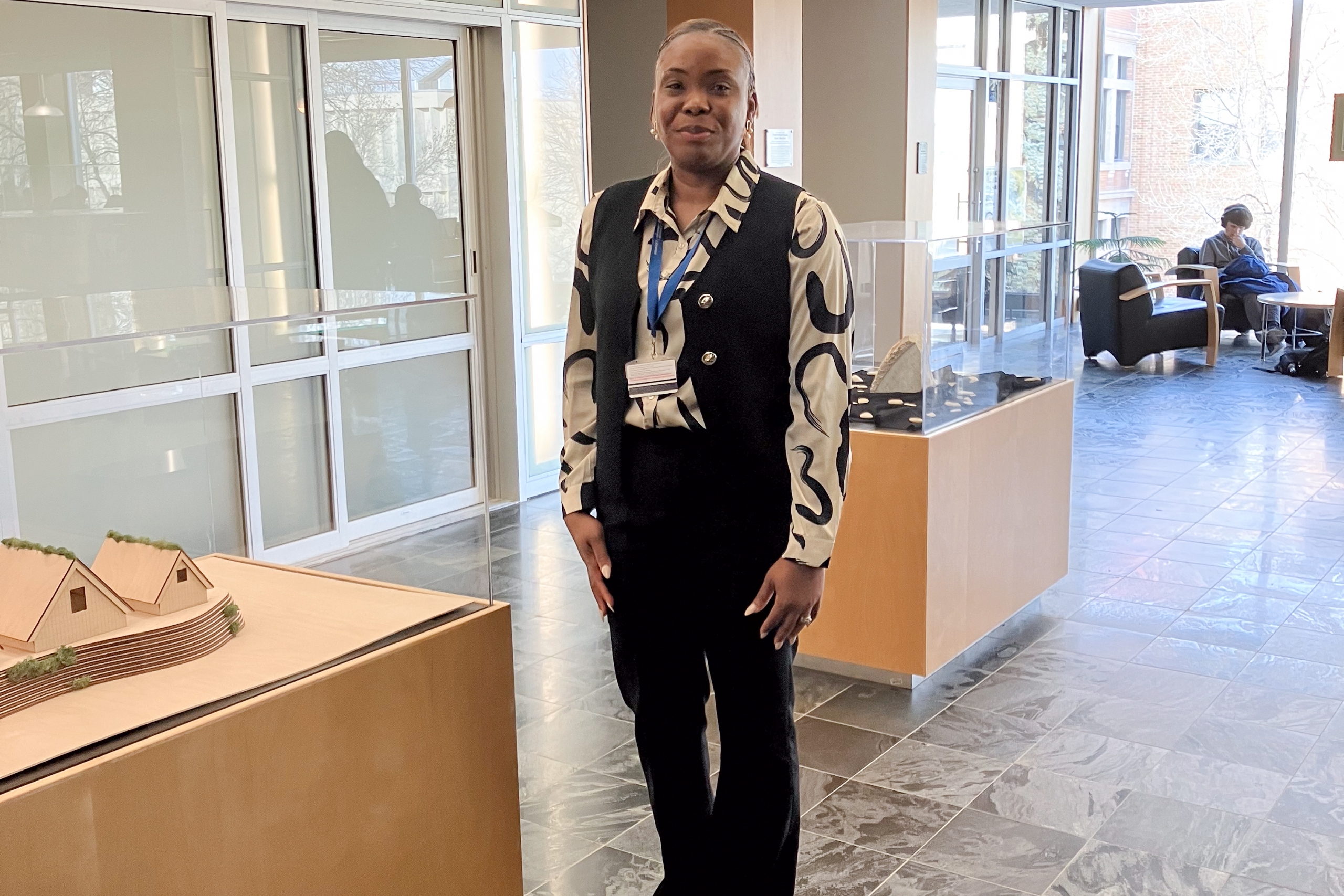 Woman standing in the library