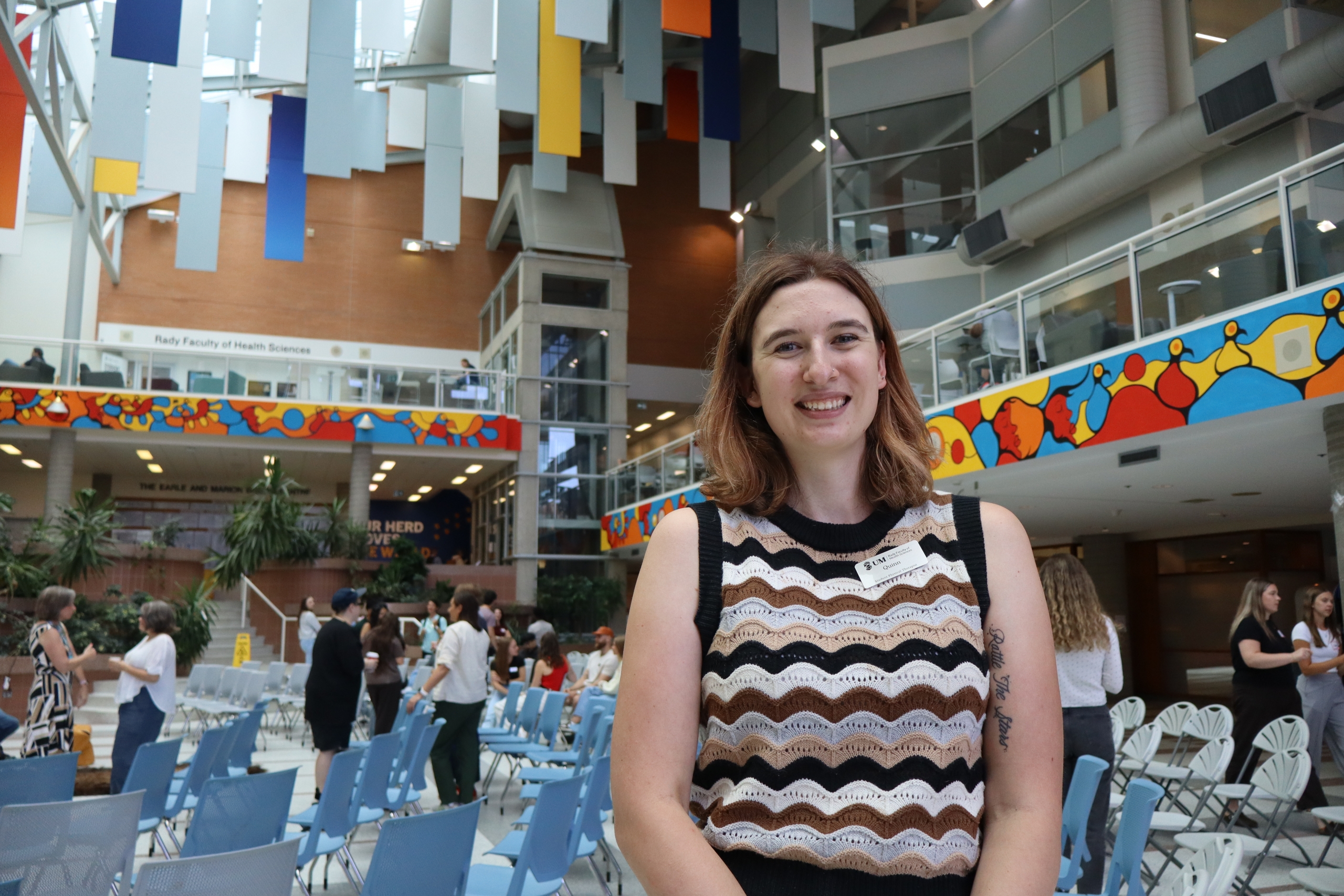 Quinn Milton in the Brodie atrium at Bannatyne campus.