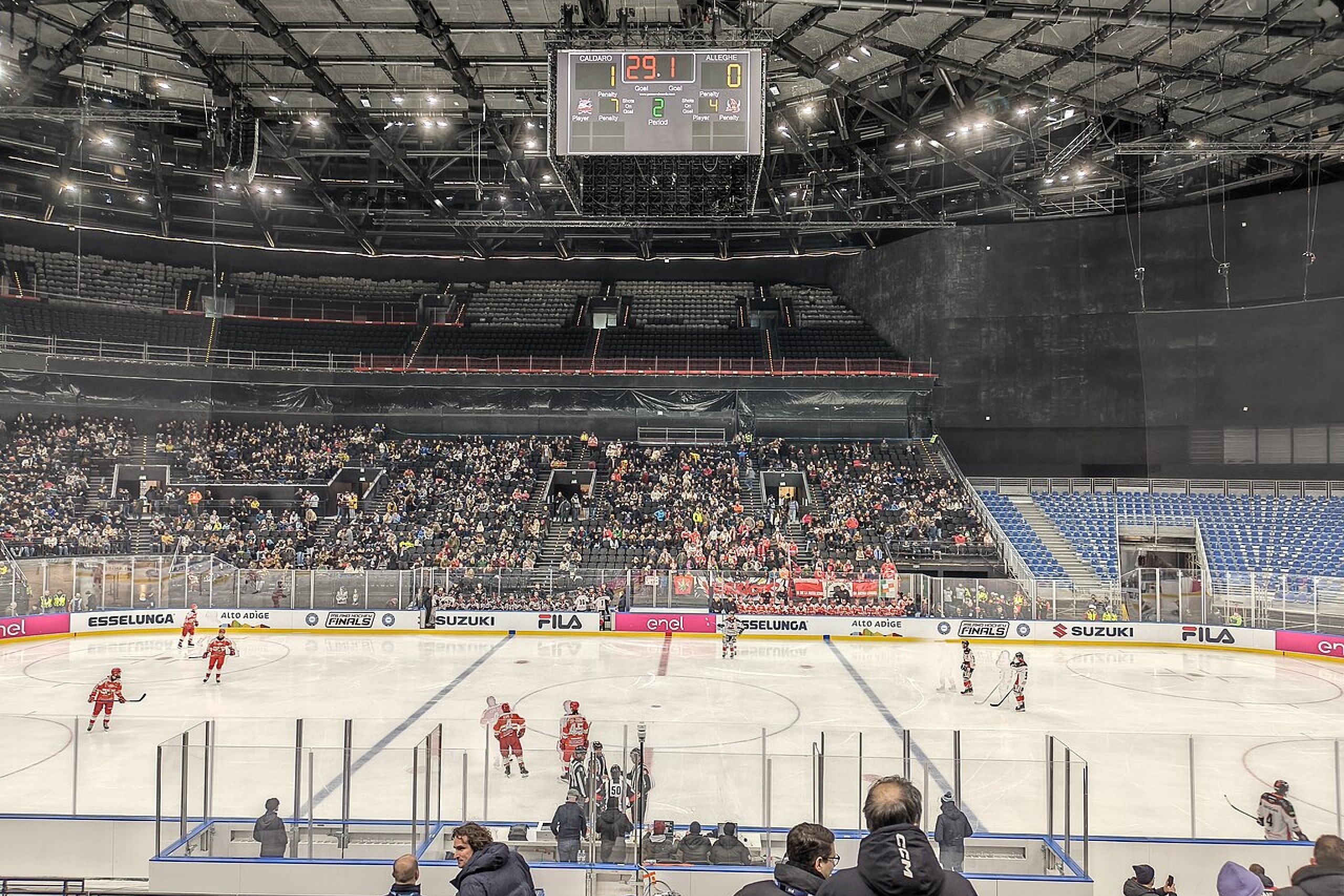 A hockey game in the Milano Santagiulia arena during the Italian Cup and IHL Serie A finals.