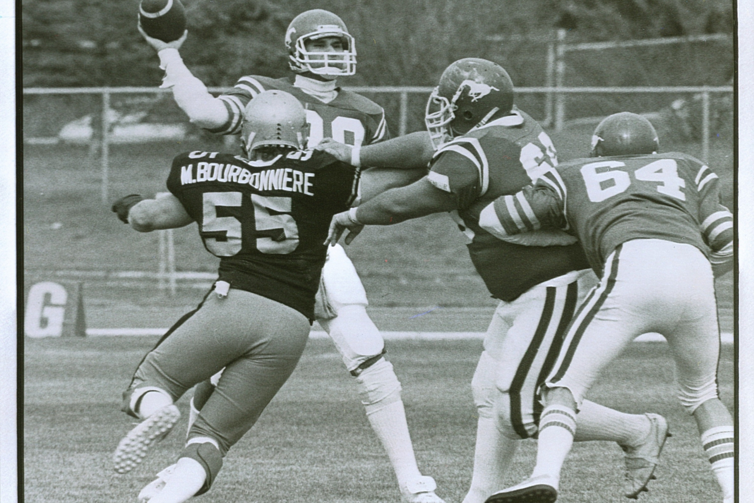 Mitch Bourbonniere [BSW/87, MSW/95] on the Bisons football team