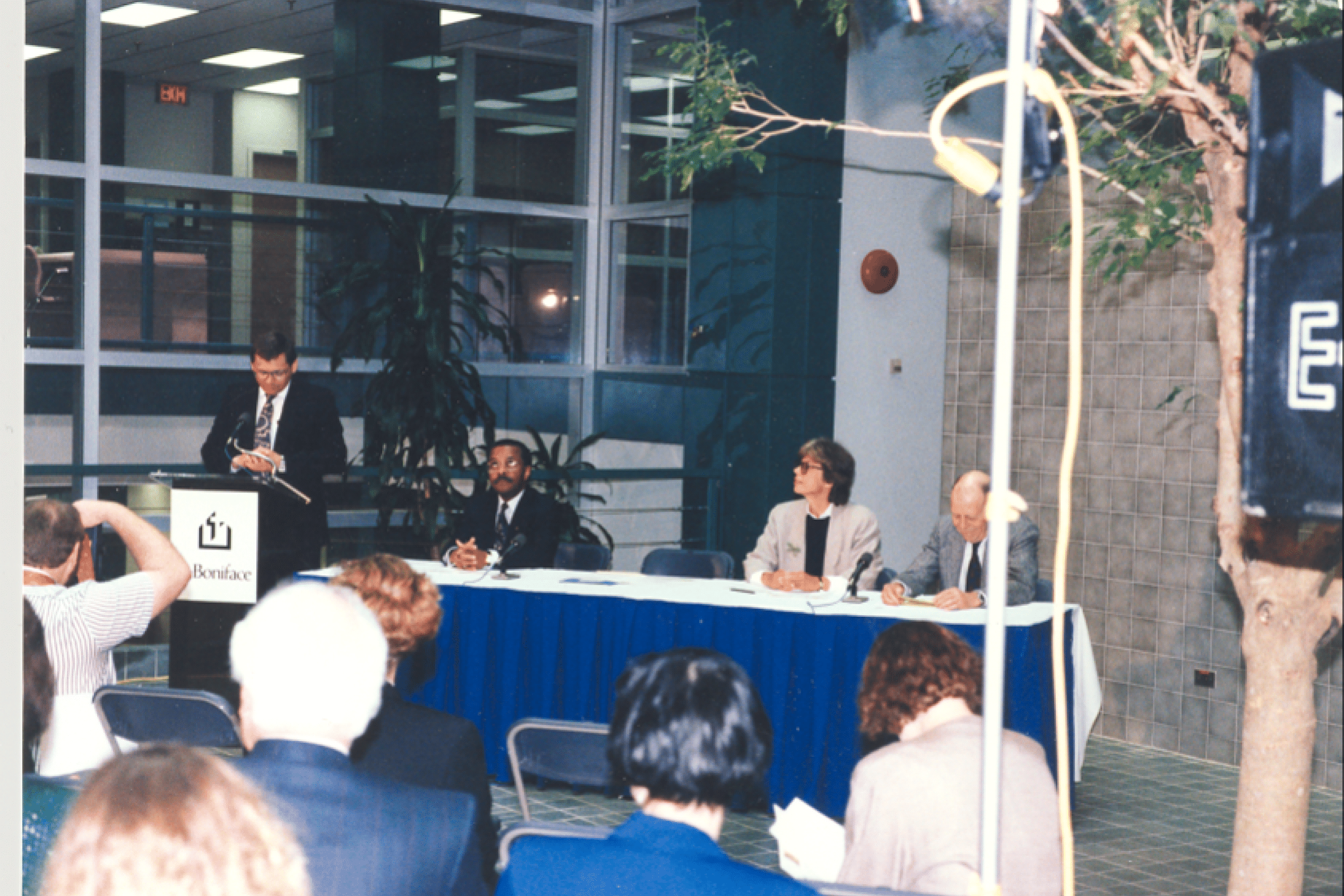 A group of people at an announcement event.