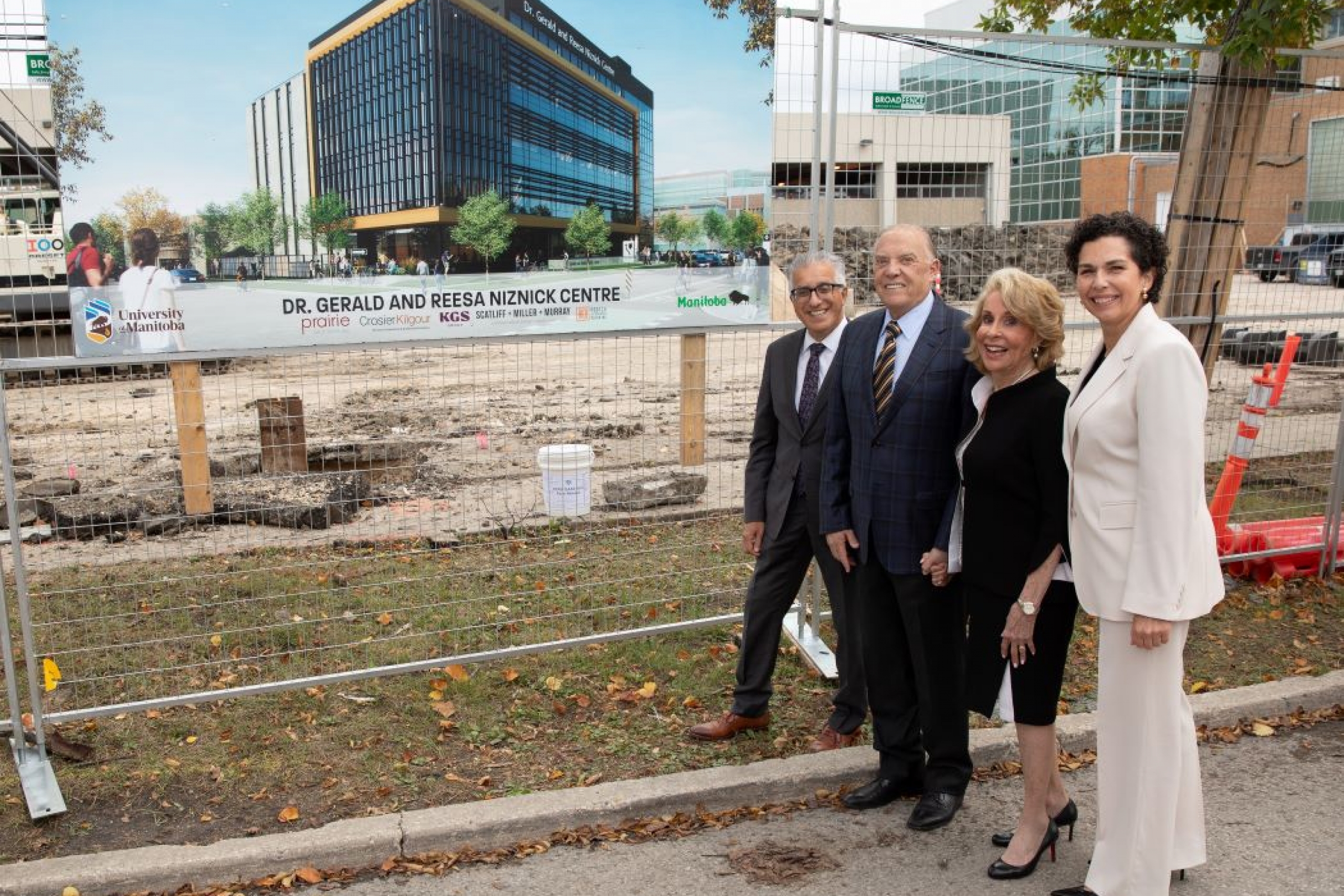 Dr. Michael Benarroch, Dr. Gerald Niznick, Reesa Niznick and Dr. Anastasia Kelekis-Cholakis visit the site of the Dr. Gerald and Reesa Niznick Centre. 
