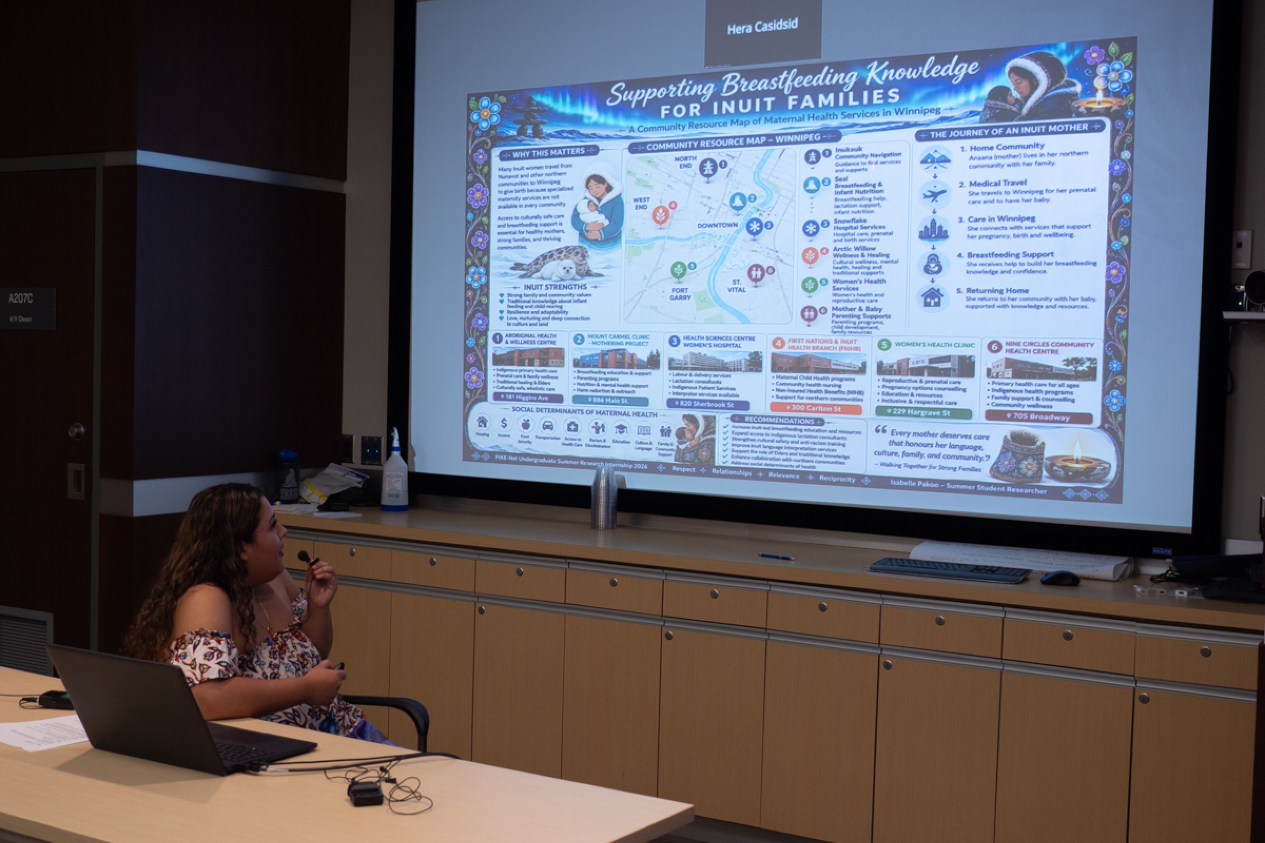 A person presenting a pamphlet displayed on screen titled: Supporting Breastfeeding Knowledge for Inuit families.