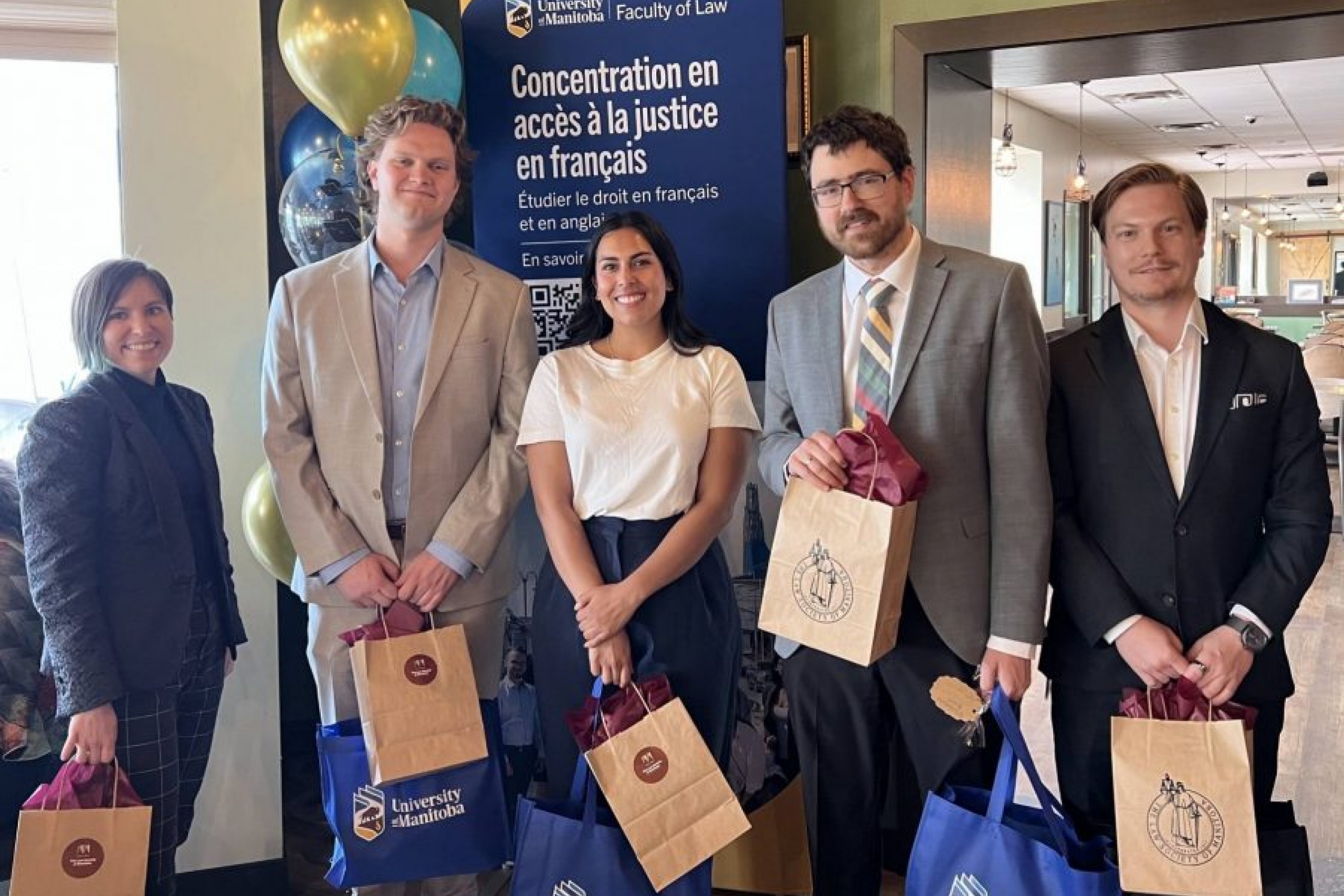 Left to right: Seth Lozinski [JD/24], Alexander Bastin [JD/25], Maia Bacchus [JD/25], Brent Tichon [JD/25], and Bradley Légaré [JD/24]
