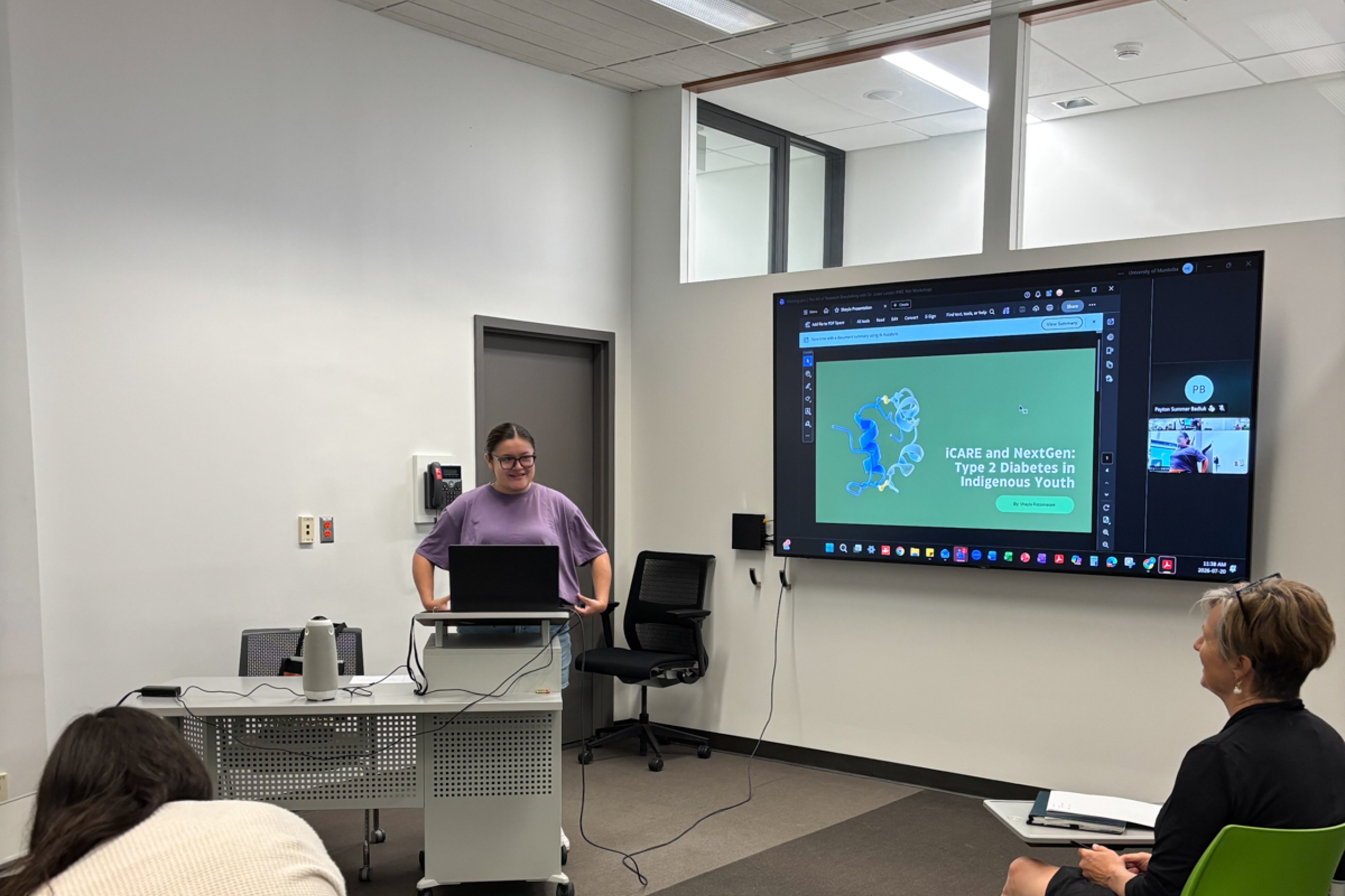 A student presenting at a podium.