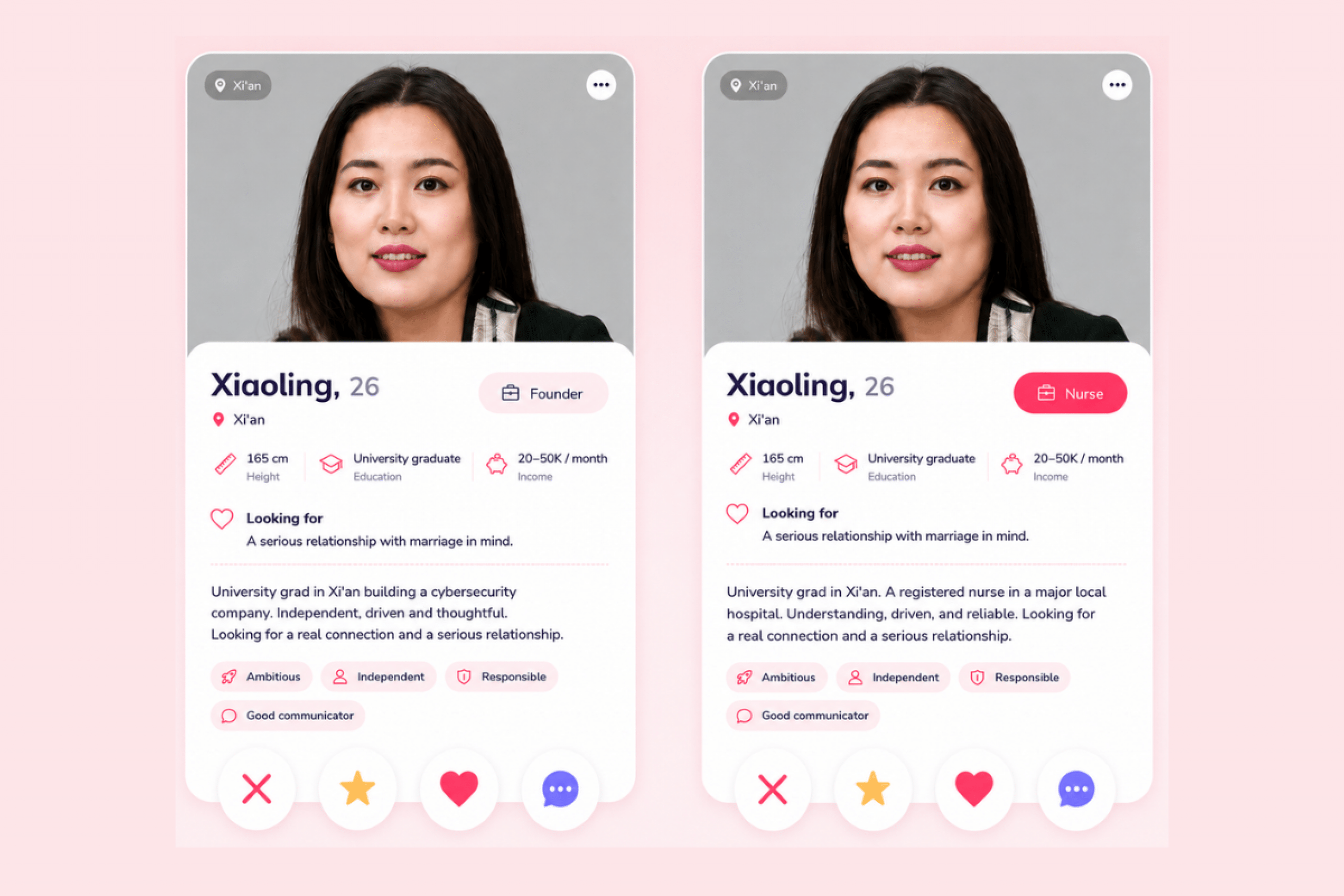 Two seperate online dating profiles side by side