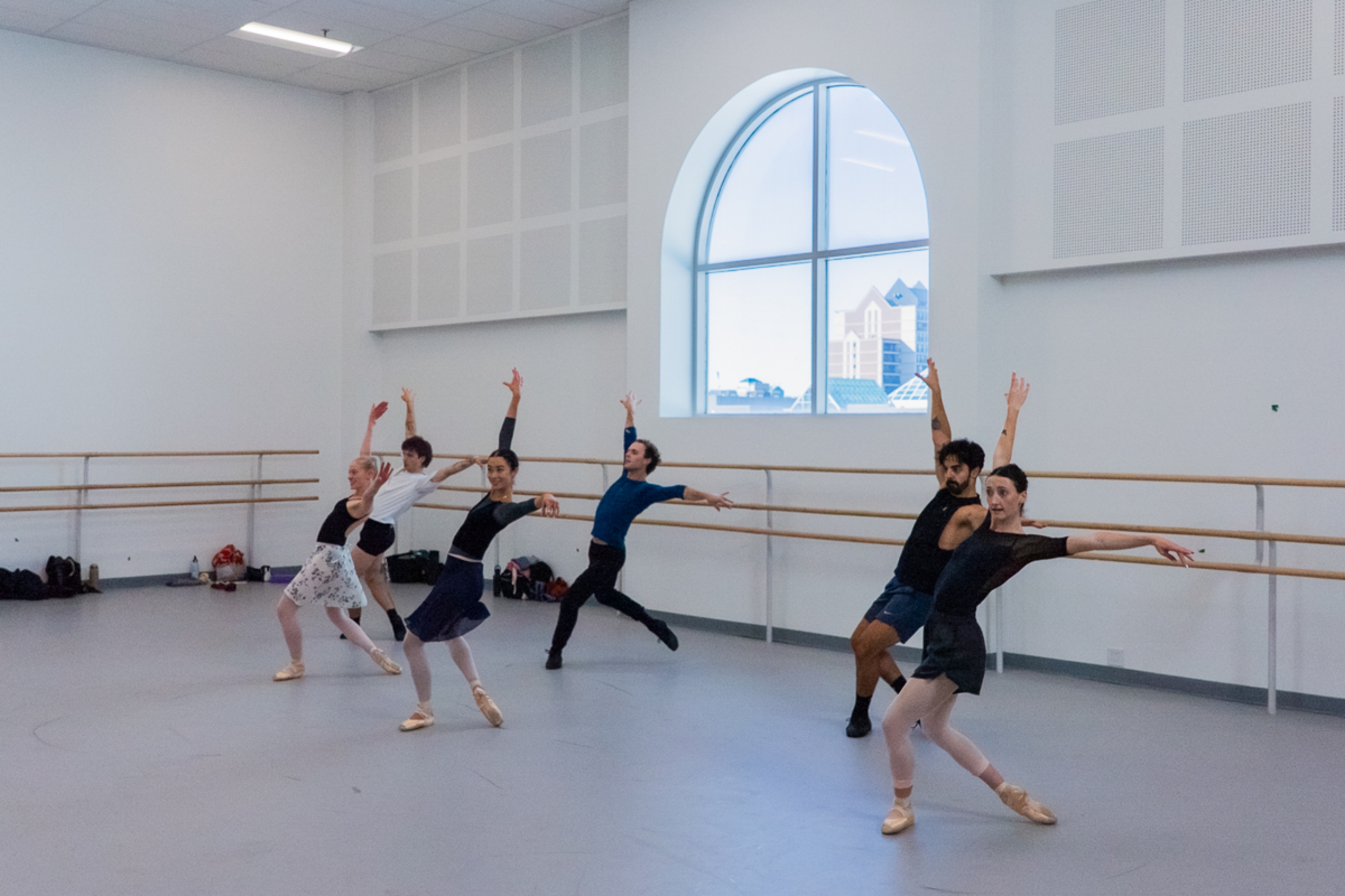 Six dancers from the RWB rehearse the choreography of "Who Cares?"