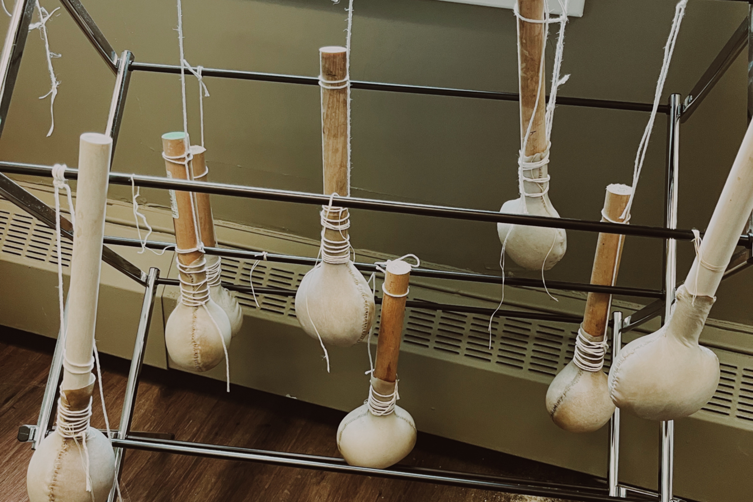 Rattles hanging to dry.