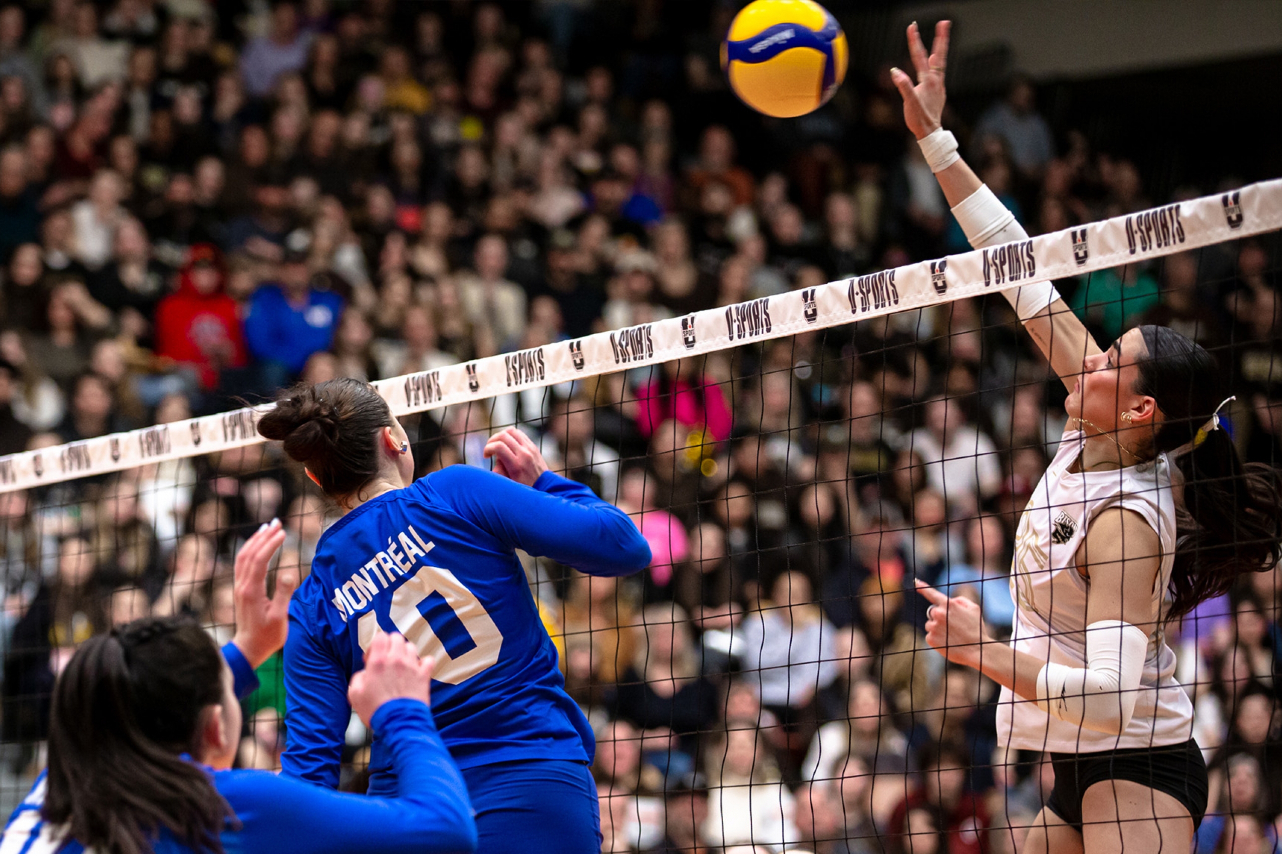 Raya Surix executes a kill in the 2025 U SPORTS National Women's Volleyball Championship gold medal game.