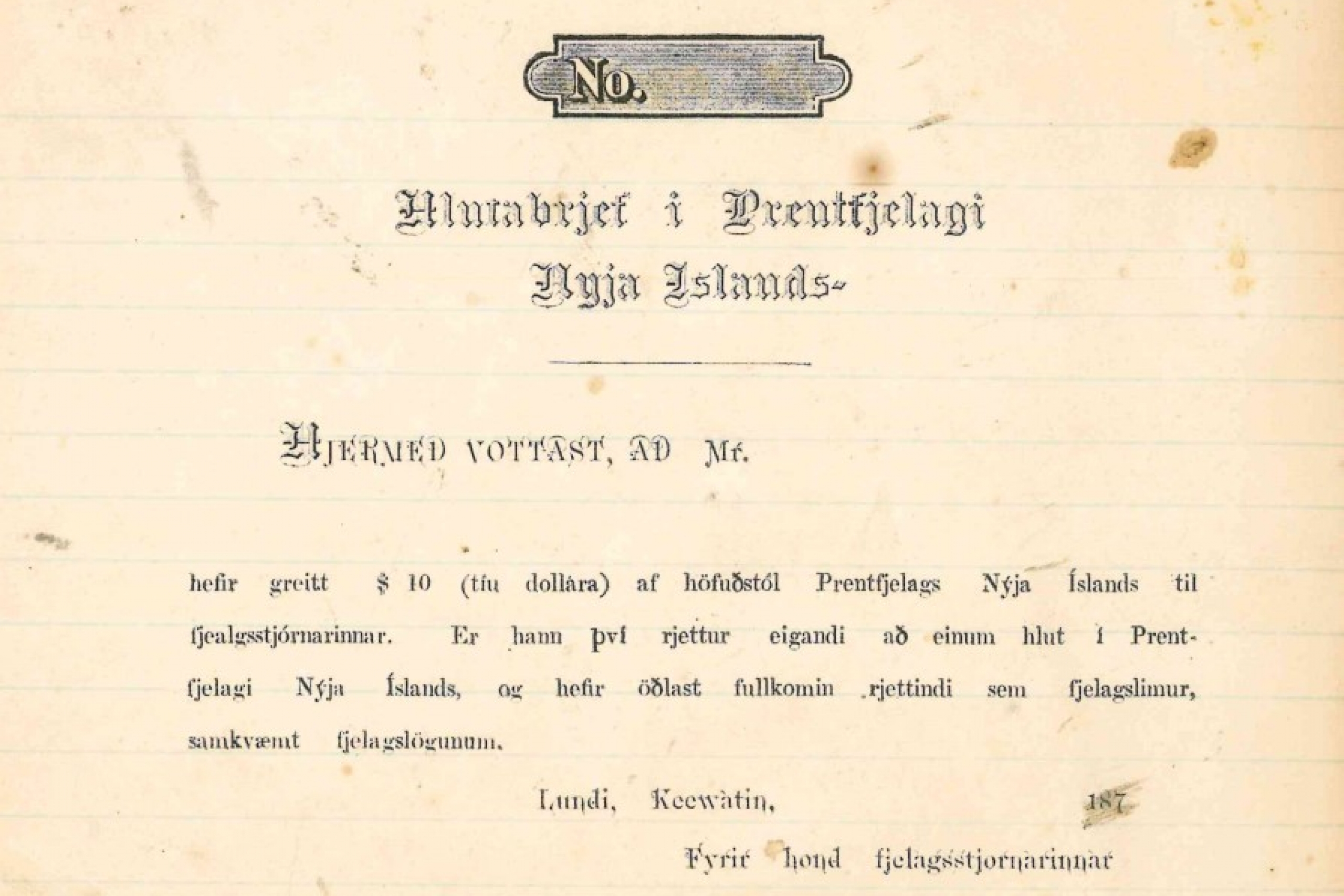 Historical certificate in Icelandic