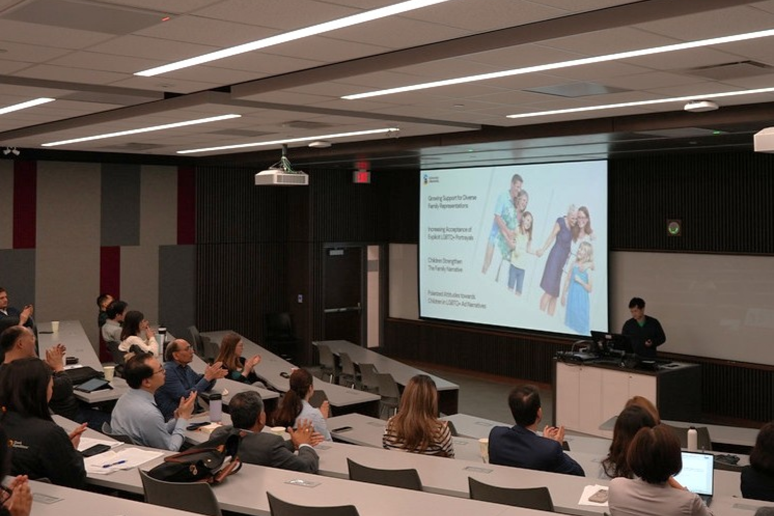 A presentation in a large classroom